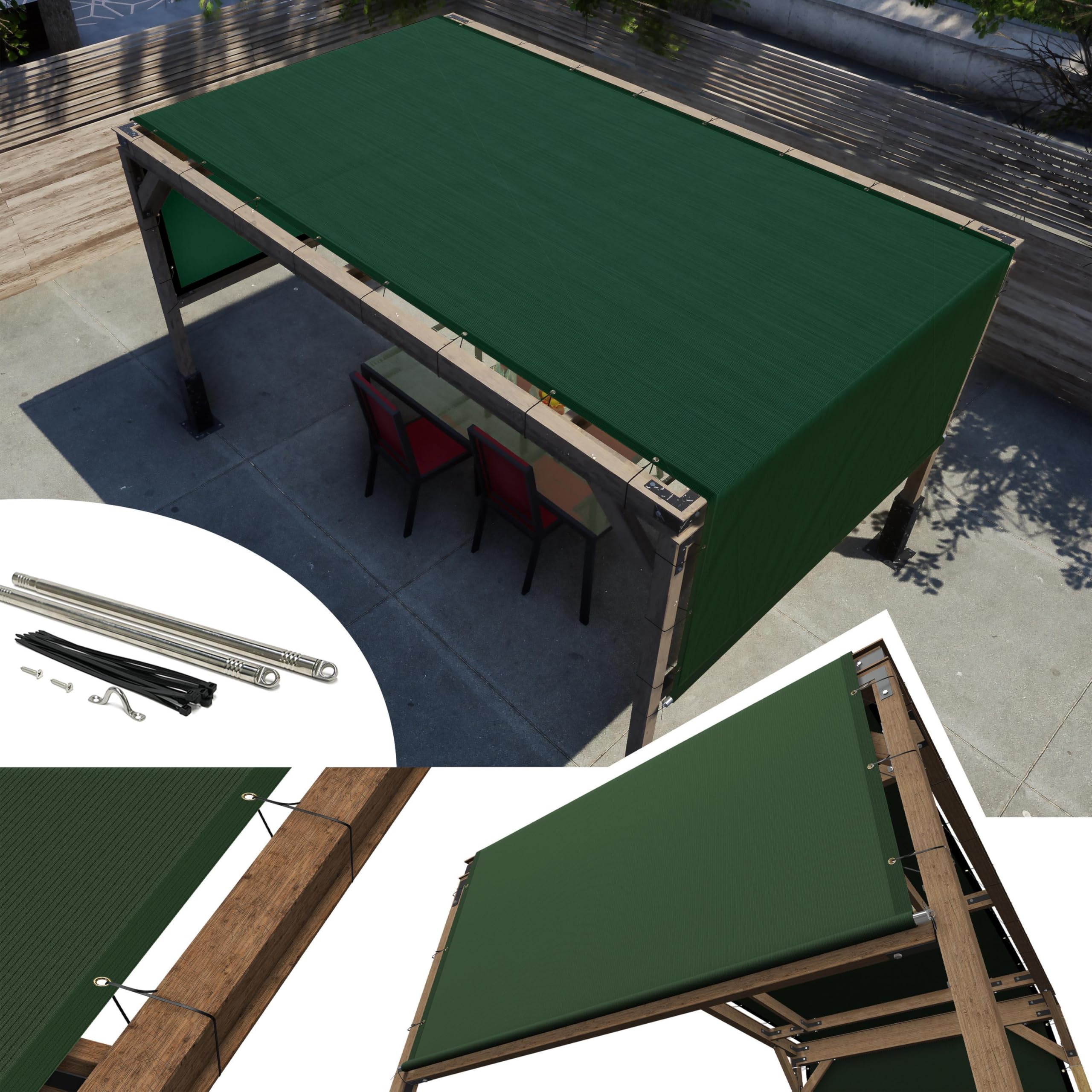 Amgo 7' W x 10' L Green Pergola UPF50 Sun Shade Canopy Replacement Cover with Stainless Steel Weighted Rods, 95% UV Blockage, Commercial Grade 260 GSM