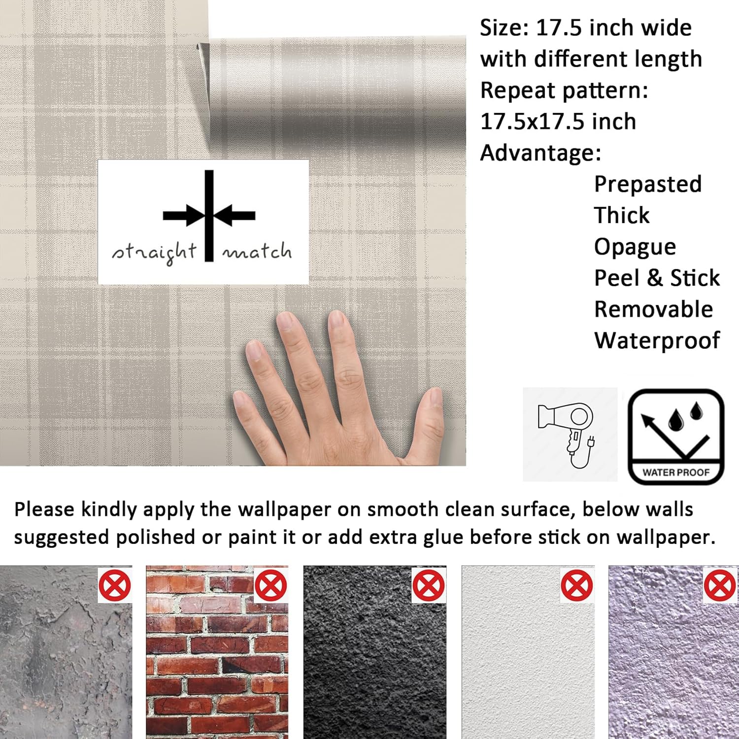 Livelynine 17.5x276 Plaid Peel and Stick Wallpaper Beige Neutral Vintage Gingham Checkered Contact Paper Waterproof Self Adhesive French Country Cottage Farmhouse Wallpaper for Bathroom Earthy Pastel