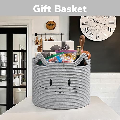 Miniatura 4 de INDRESSME Cesta de bebé, cesta de juguetes para gatos con asas, cesta de cuerda de algodón para guardería, cesta de regalo vacía, canasta decorativa