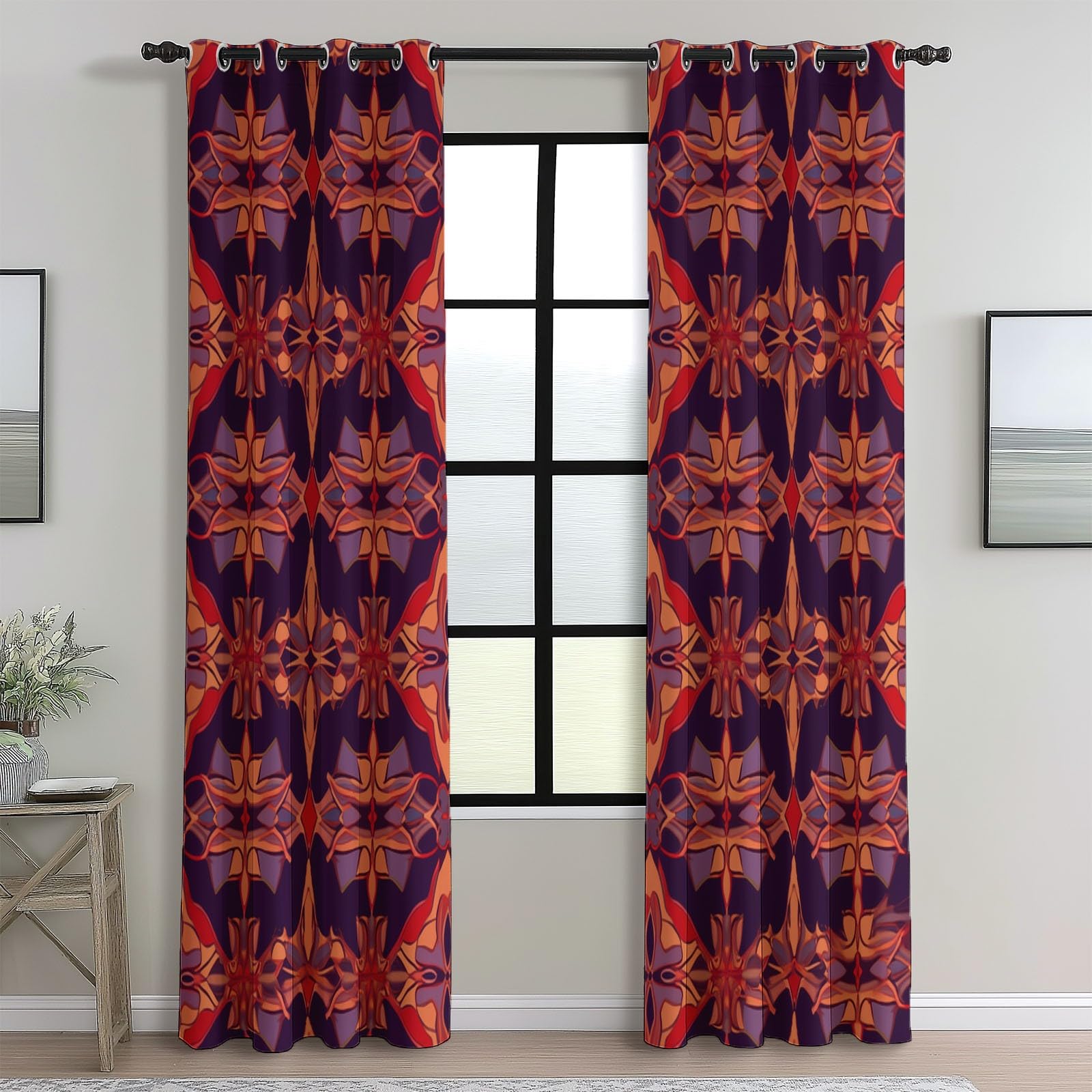 Rideaux Isolants 110L X 215H cm (2 Panneaux), Design Géométrie Simple, Tenture Opaque Anti-Chaleur pour Chambre Principale, Marron Violet
