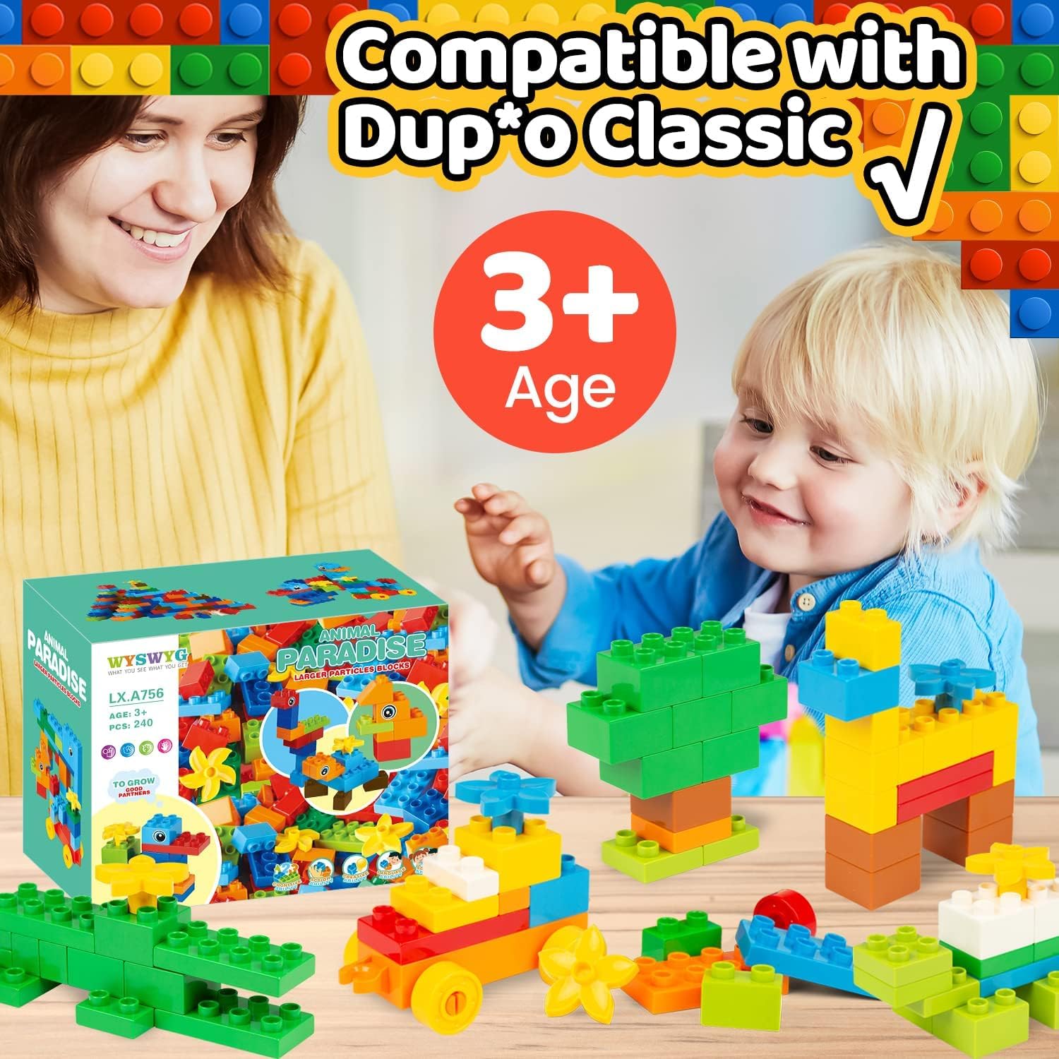 WYSWYG Set di 240 Pezzi Classici mattoncini Grandi per Bambini, compatibili con Tutte Le Grandi Marche, Giocattoli STEM dai 3 4 5 Anni, Giocattolo educativo Creativo Regalo per Ragazzi e Ragazze