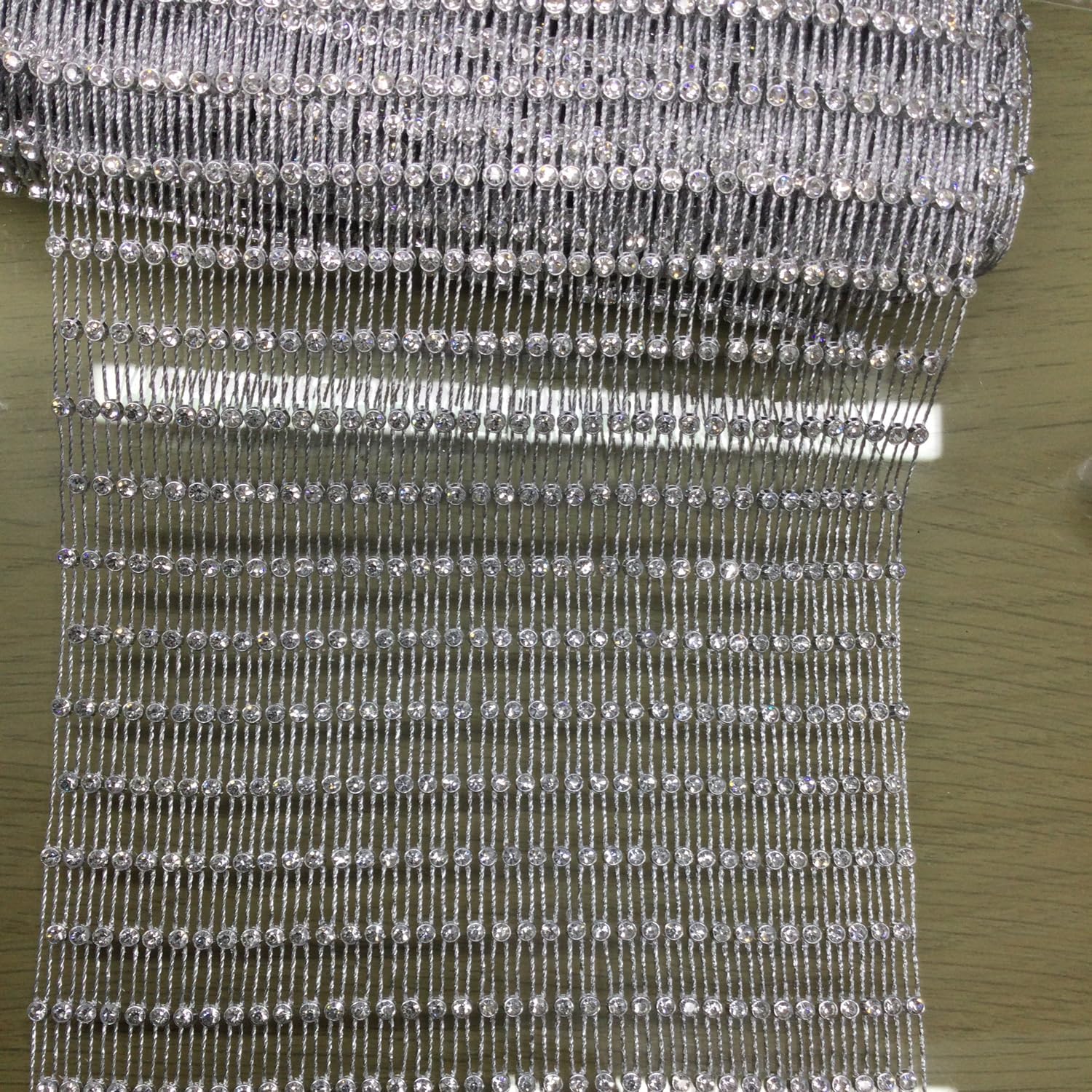 60X90cm Silver Shiny Stretch Crystal Rhinestone Fishnet One Yard Mesh Sheer Cutout Fabric 2024 Ins Popular Designer DIY Wedding Dresses, Gift Wrapping Mask Decoration (Silver, 5 Yard)