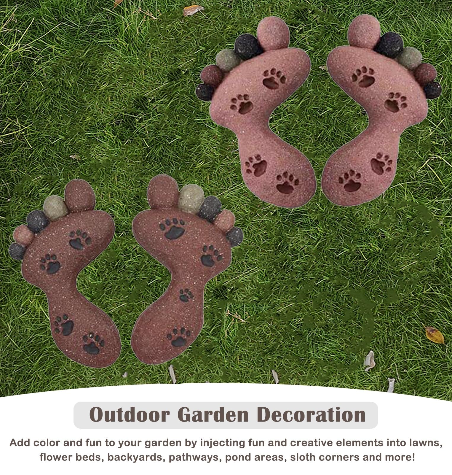 Kit de Piedras para Pasarela con Estampado de pies Grandes de 13 "x 7", Piedras artísticas para decoración de Patio y jardín, 1 par de losas de pies para jardín,Brown