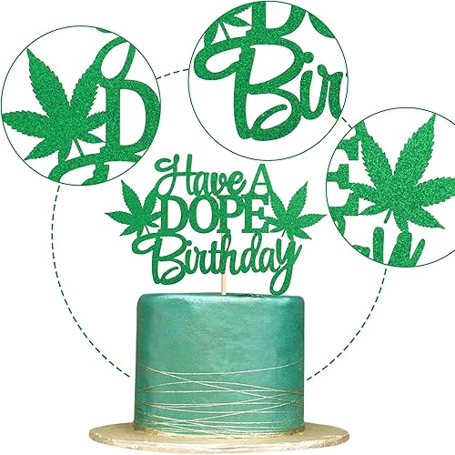 Miniatura 3 de Ercadio 1 paquete de decoración para pastel de cumpleaños con maceta, hojas de malas hierbas, purpurina verde, decoración para baby shower, boda,