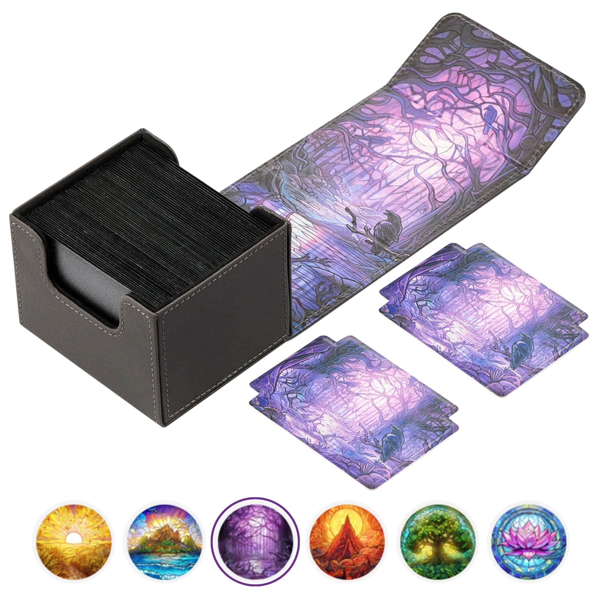 Arcane Fortress MTG Deck Box – Commander Deck Box for 120 Sleeved Cards with Art Interior – Leather Dividers, Nano-Fiber Exterior, Magnetic Closure – Perfect for Magic: The Gathering, TCG - Black