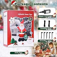 Vista 6 de Thanger - Papá Noel inflable navideño de 7 pies con bolsa de regalo verde, luces LED integradas, decoración navideña para interior y exterior