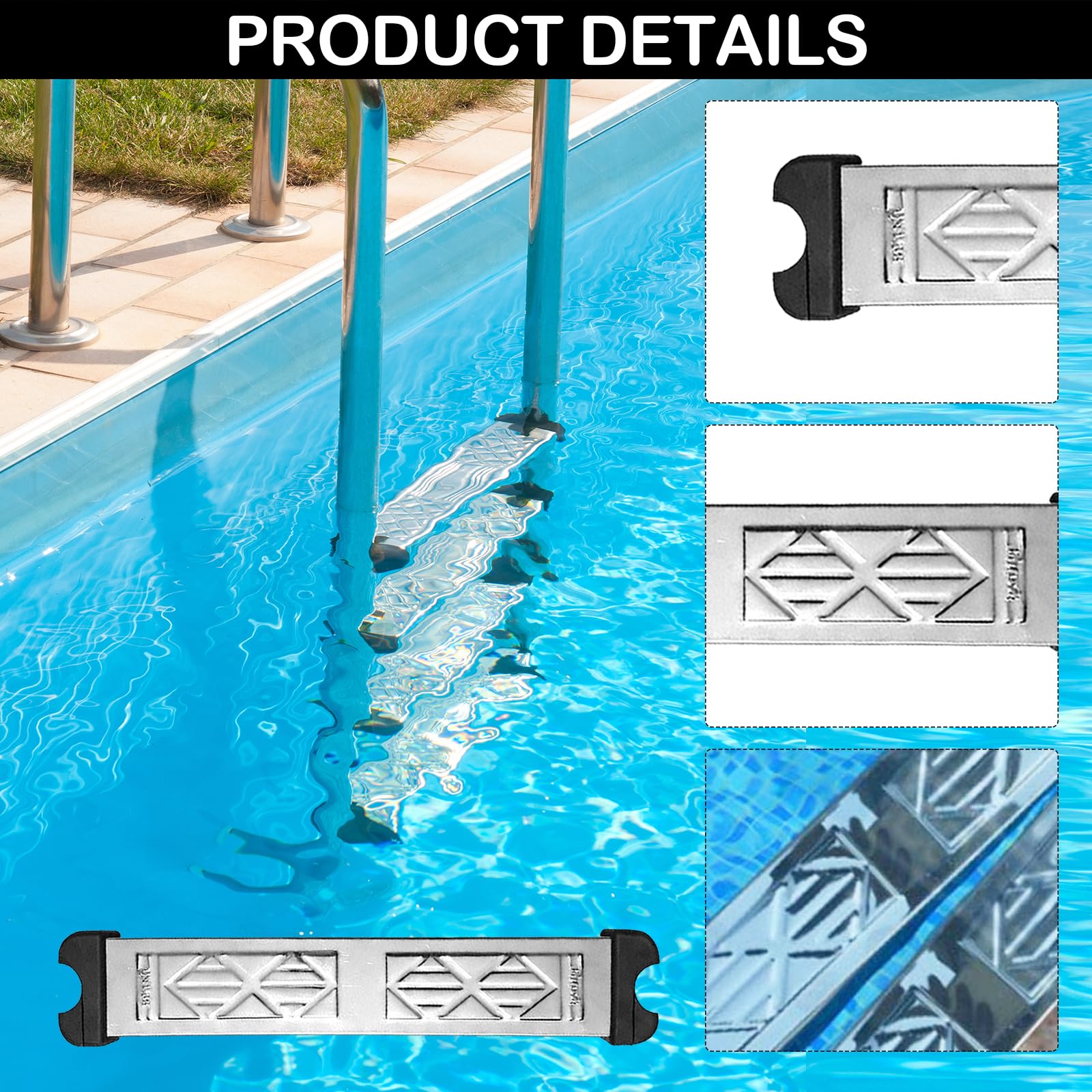 Remplacement des Marches D'échelle de Piscine, Lot de 3 Échelle de Piscine avec 6 vis pour la Plupart des échelles au Sol et Hors Sol, Marches en Acier Inoxydable 304