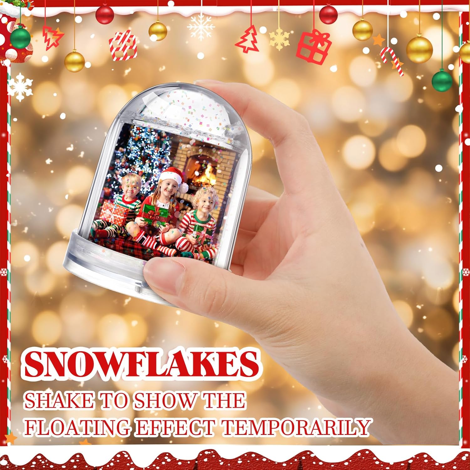 Barydat 12 Pcs Christmas Photo Snow Globe Christmas Color Snow Globe Kits Plastic Picture Activities Decoration DIY Festive Winter Holiday Craft Ornament (Clear)