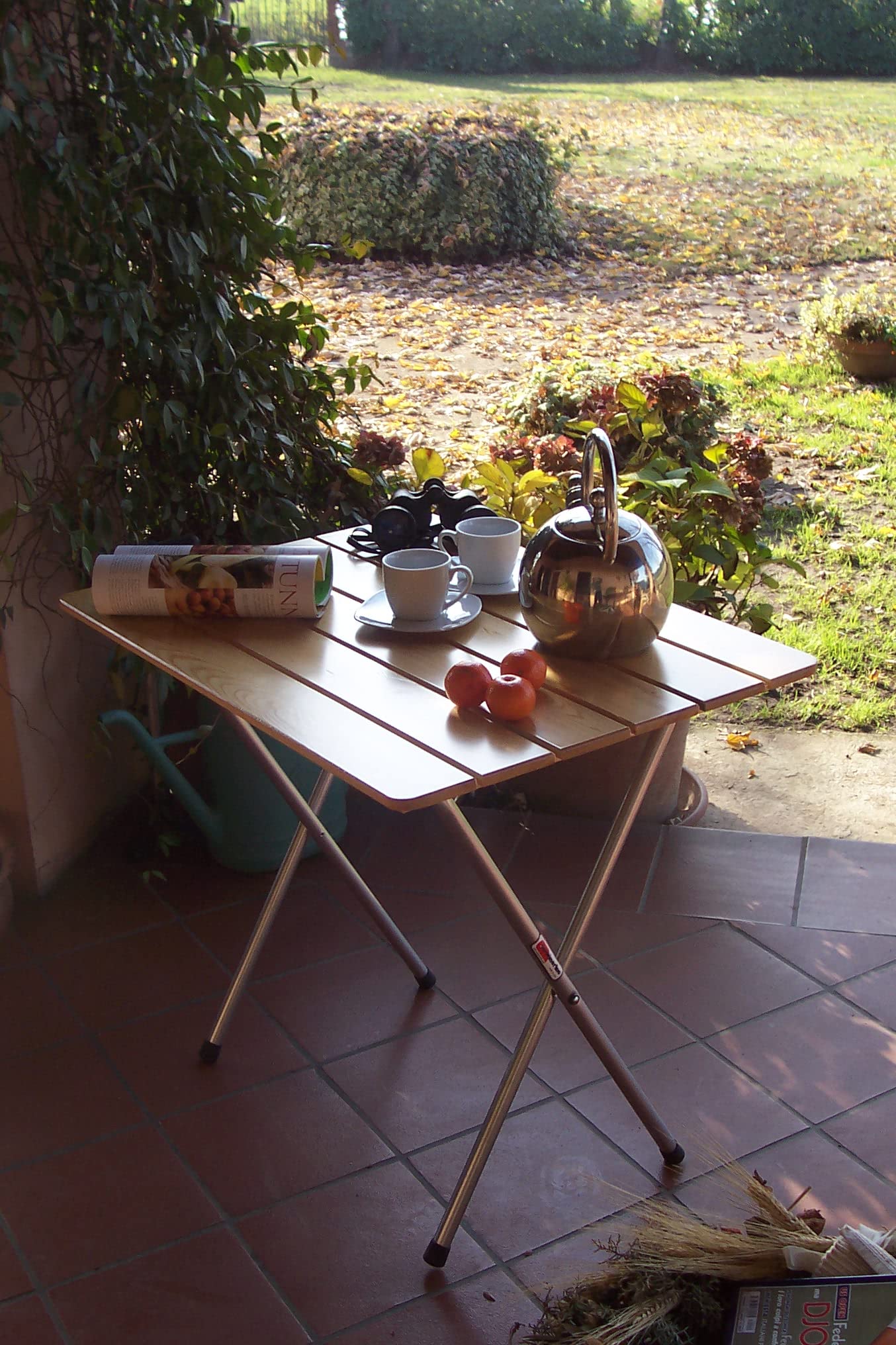 CASTELMERLINO bistrò Tavolo Pieghevole Balcone, Gambe Nere e Piano larice Naturale, 60 x 80