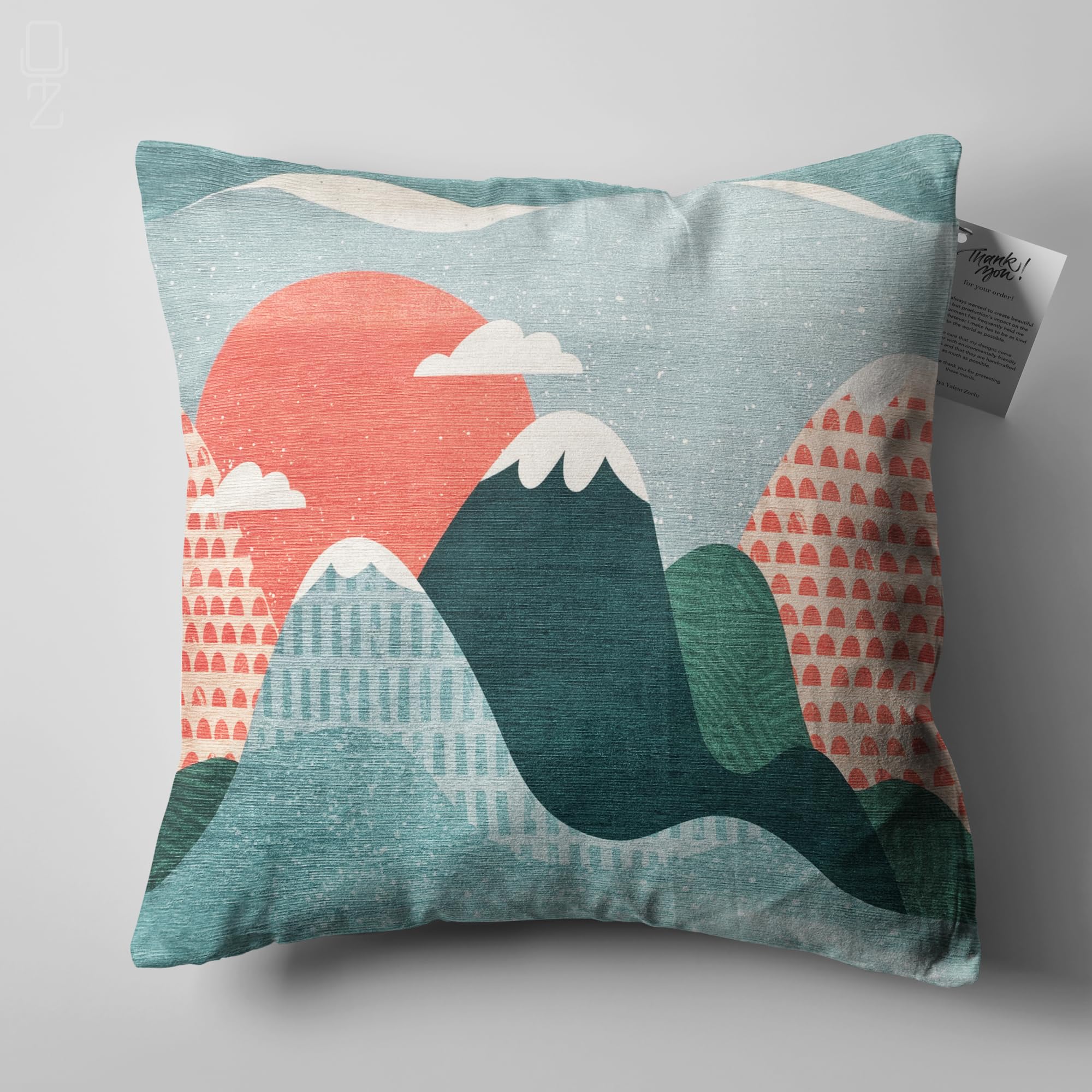 OyzShop Velvet Cushion Covers with Green Mountains and Clouds Themed | Double Sided Printing Pillow Cover on the Velvet with Multi Sizes, OEKO-TEX 55x55cm (22x22 Inches)