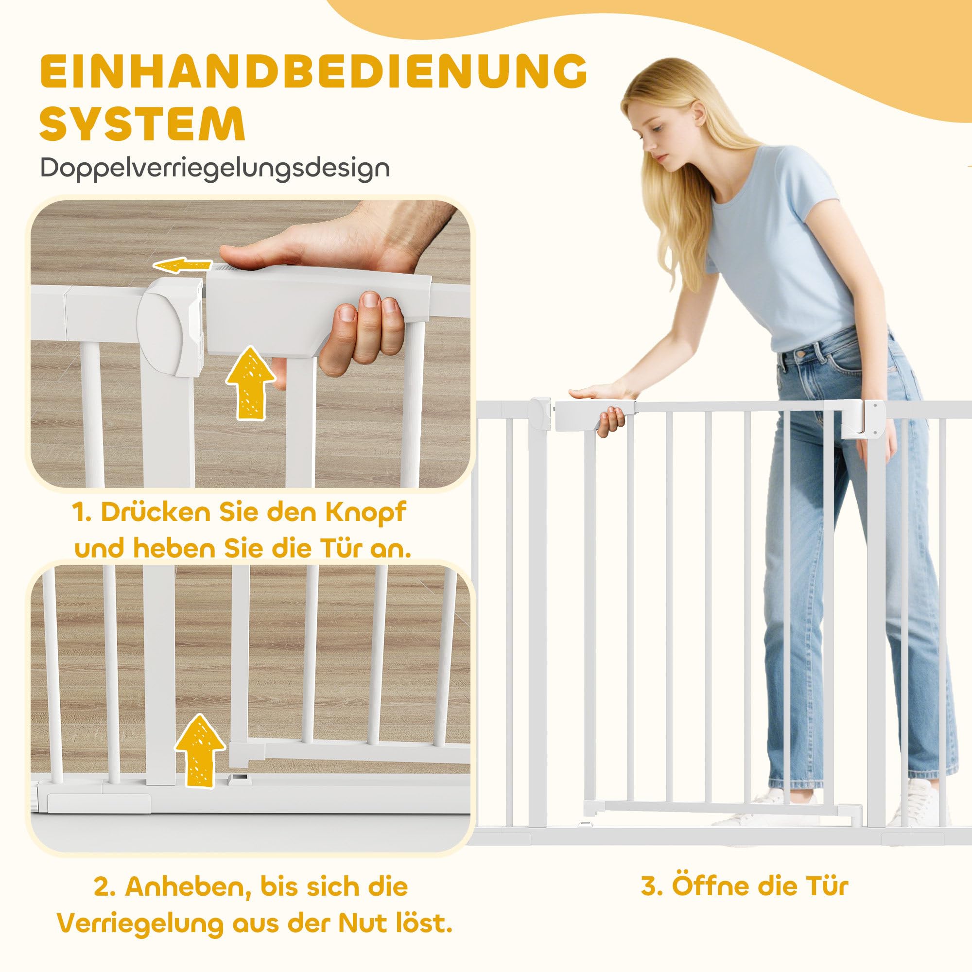 PawHut Treppenschutzgitter Ohne Bohren mit Verlängerung 76-102 x 76 cm Weiß | Absperrgitter, Hund Schutzgitter, Türschutzgitter, Automatische Schließung, Beidseitige Einhand Öffnung, für Kinder