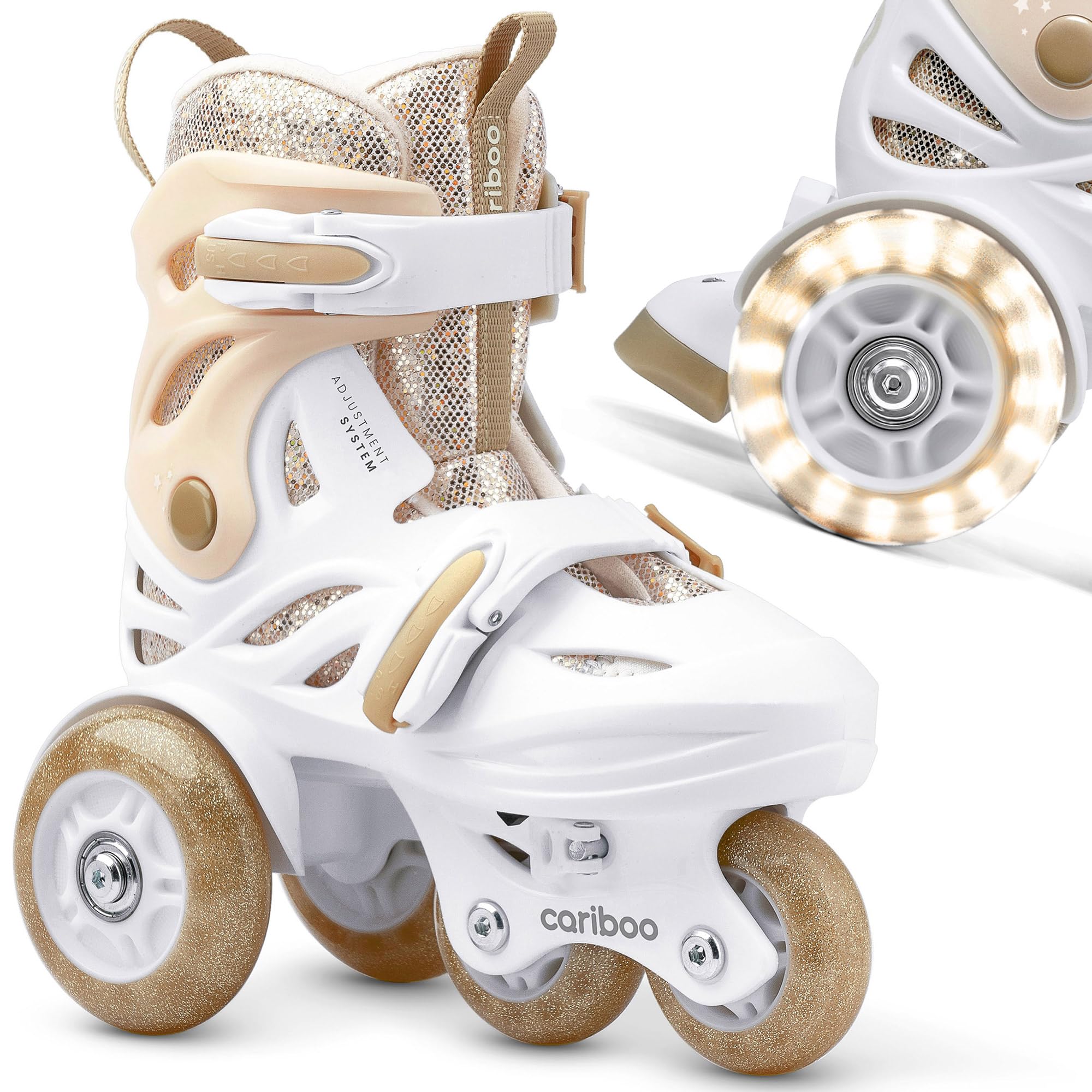 Cariboo Rollschuhe Für Kinder Inliner Für Anfänger Verstellbar XS 26-30 Mit Lernlaufräder Glitzern Gold Ballerina
