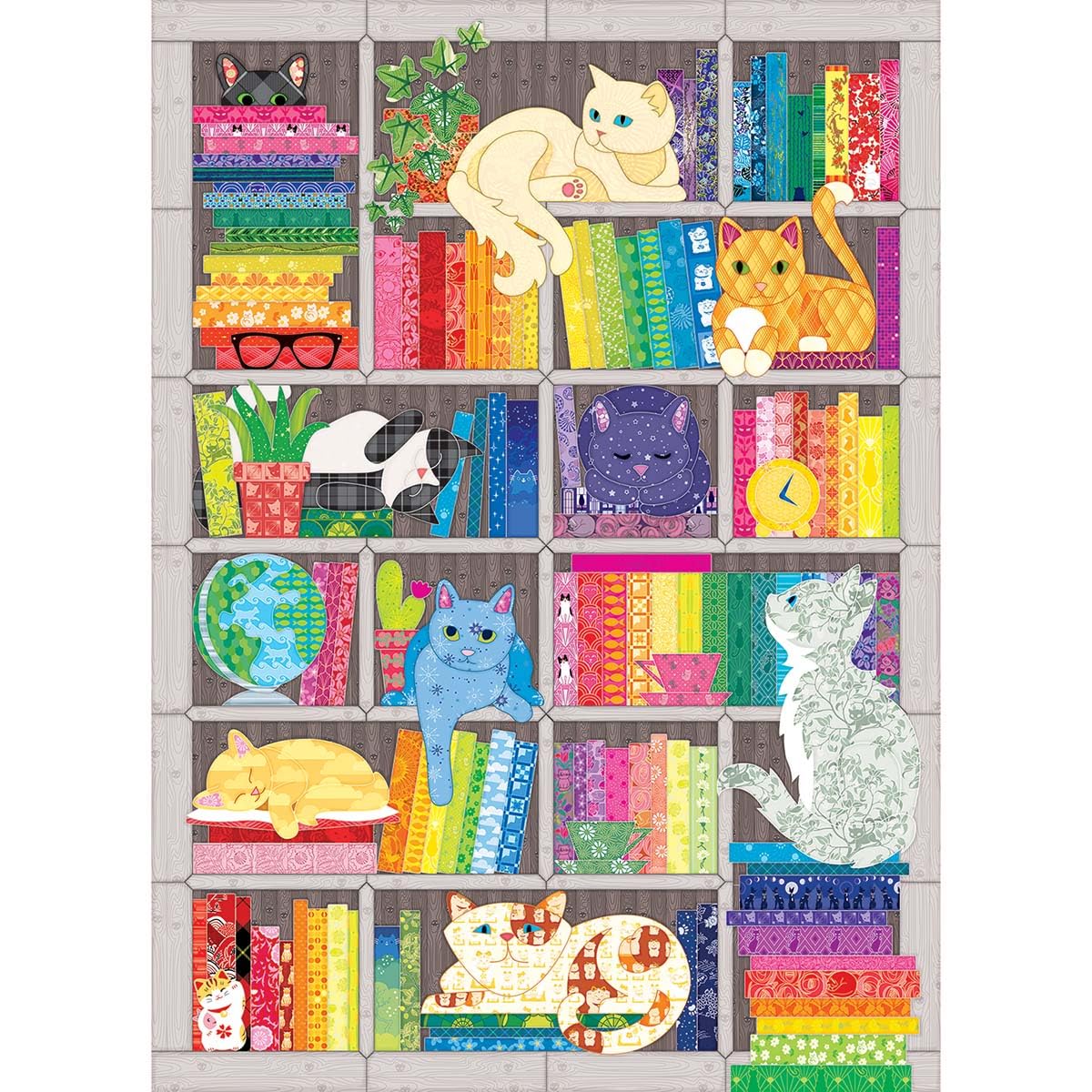 Cobble Hill 1000 Piece Puzzle - Rainbow Cat Quilt - Sample Poster Included