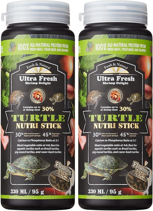Alimento em Bastões para Tartarugas Aquáticas Ultra Fresh com Camarão, Cálcio, Vitamina D e Probióticos — Pacote com 2 de 95 g