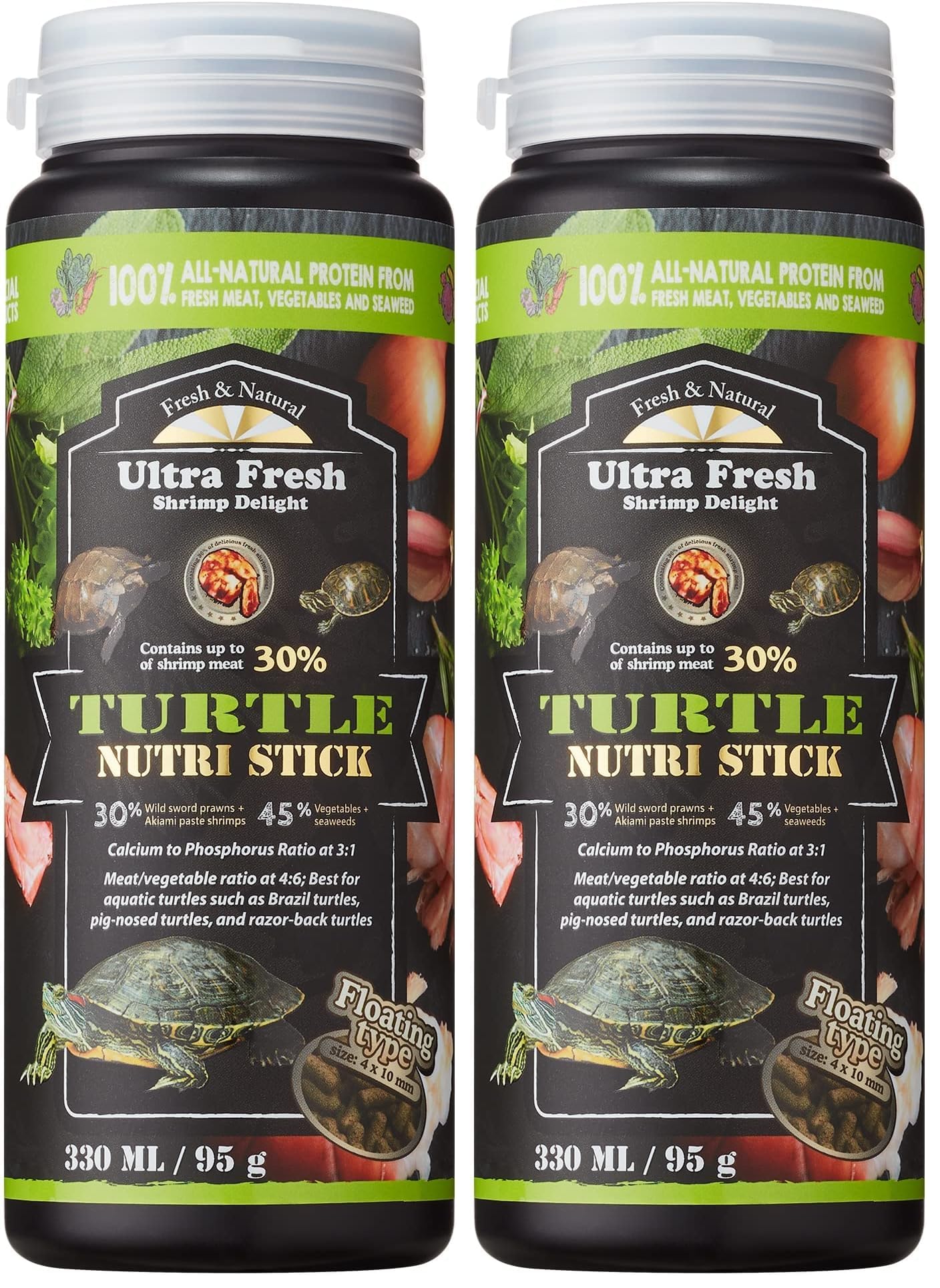 Ultra Fresh - Turtle Nutri Stick, Wild Sword Prawn, Calcium &amp; Vitamin D Enriched Aquatic Turtle Food with Probiotics for Picky Turtles, Made from All Natural Ingredients 3.35 oz (Pack of 2)