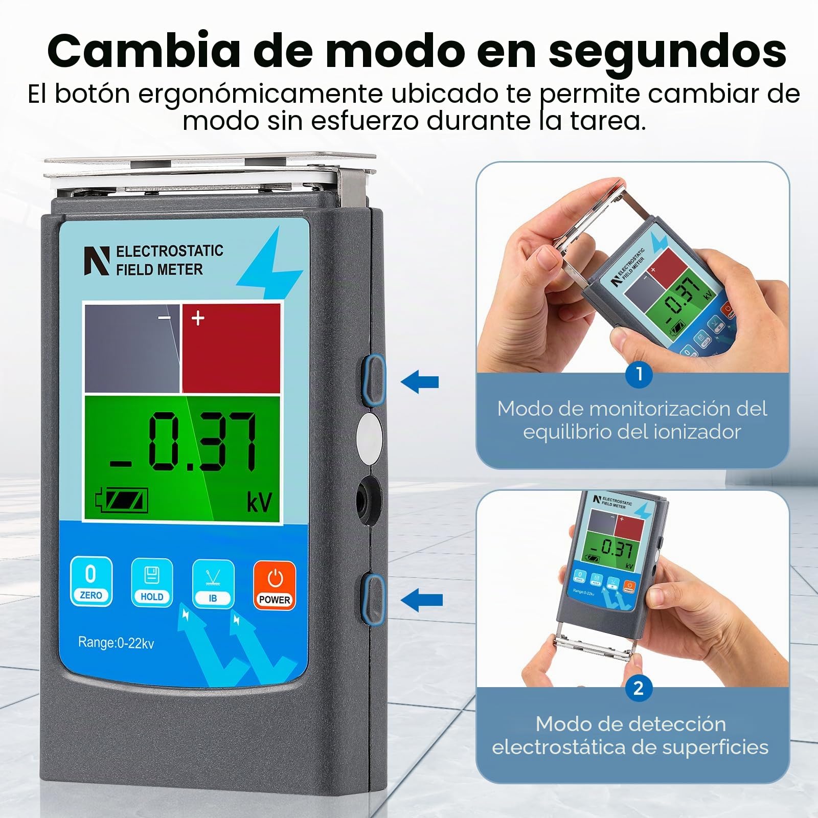 NEWTRY Medidor de campo electrostático digital de mano 0~20KV Probador de equilibrio de iones portátil 0~200V para fibra de hilo, tela, alfombra, tablero de papel de goma