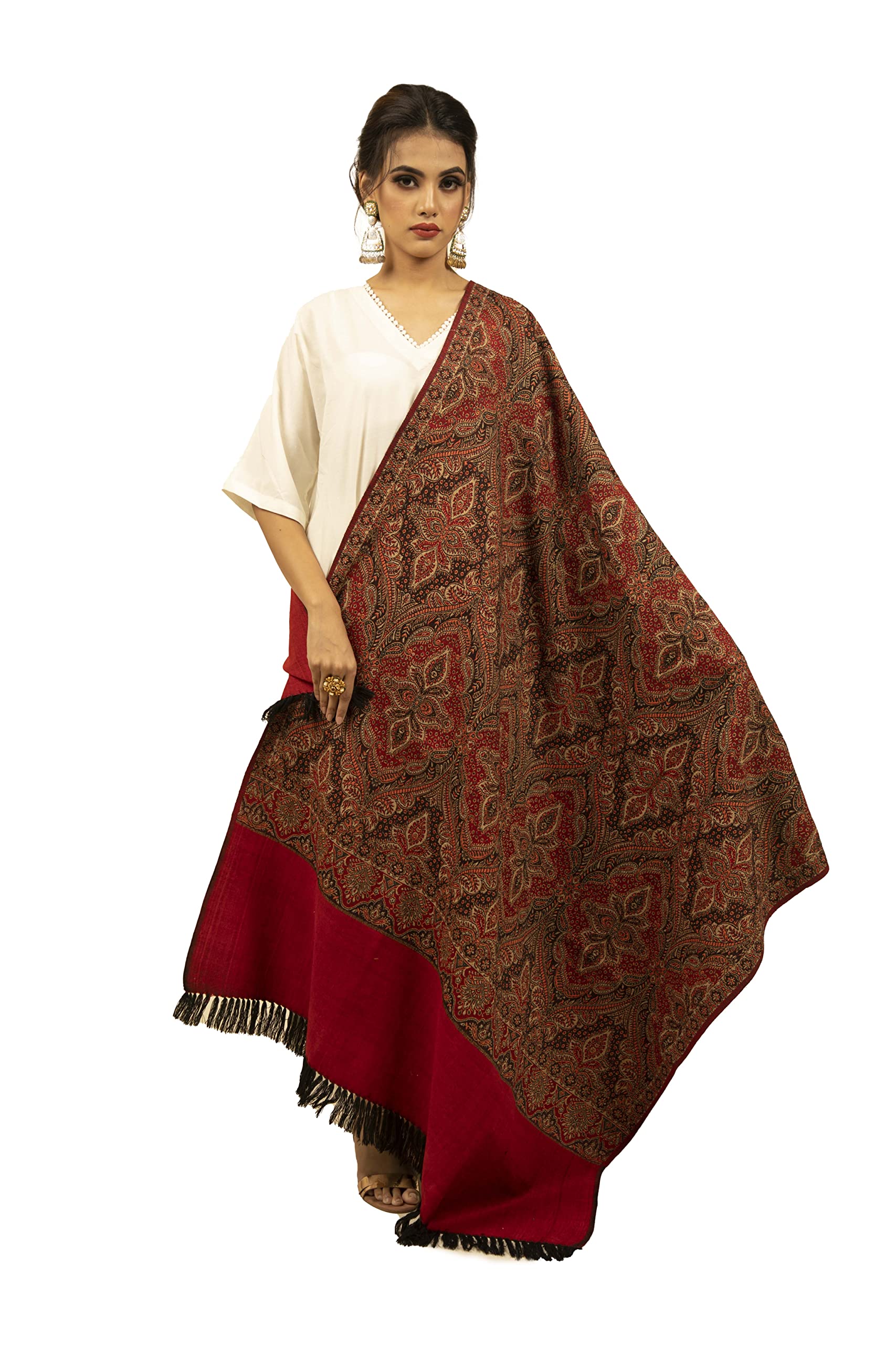 shal-é-pashm Women's Bridal Red warm and Thick Bright Traditional Antique Paisley Jacquard Jamavar Kashmiri shawl-picture-45