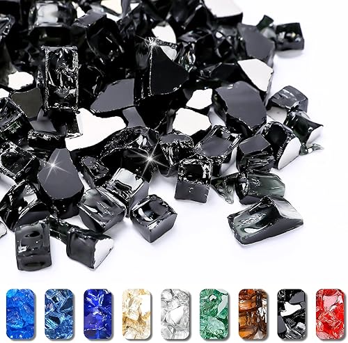 Grisun Vidrio ignífugo para cuenco de fuego, 12 pulgada de alto, 20 libras, brillo reflectante, rocas de vidrio templado para gas natural o propano,