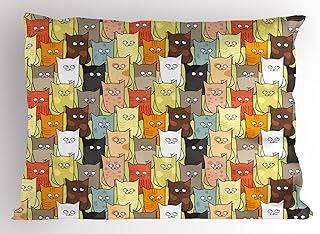 Ambesonne Cats Pillow Sham, Funny Colorful Graphic Kittens Cartoon Style Boys Girls Kids Playroom Nursery, Decorative Standard Queen Size Printed Pillowcase, 30
