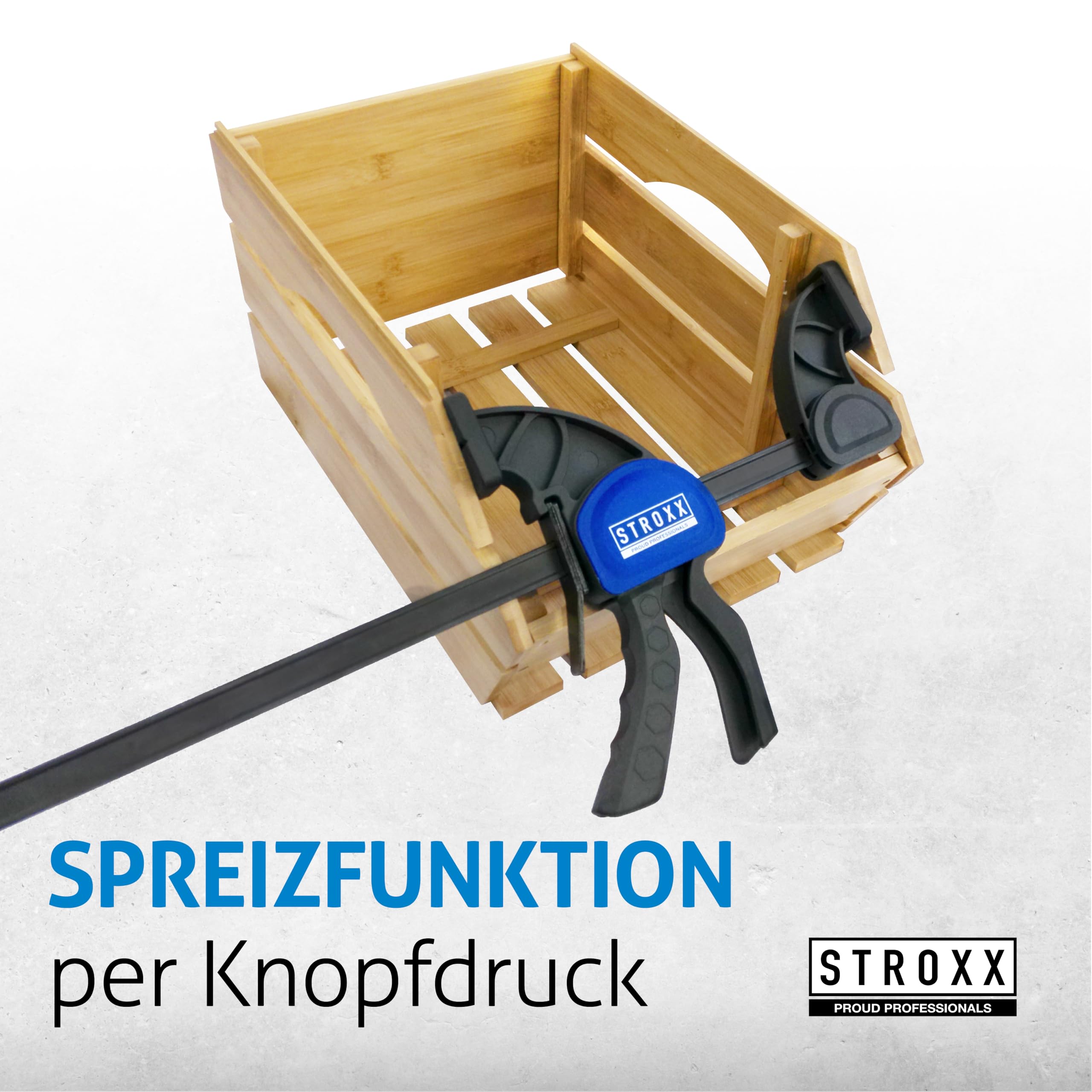 STROXX® 1x Einhandzwinge |Spannweite: 600mm| Klemmkraft je Zwinge: 159 Kg | Schraubzwinge | Spanner | Zwinge | Einhandzwinge | mit Gummipads und Quick Release Funktion