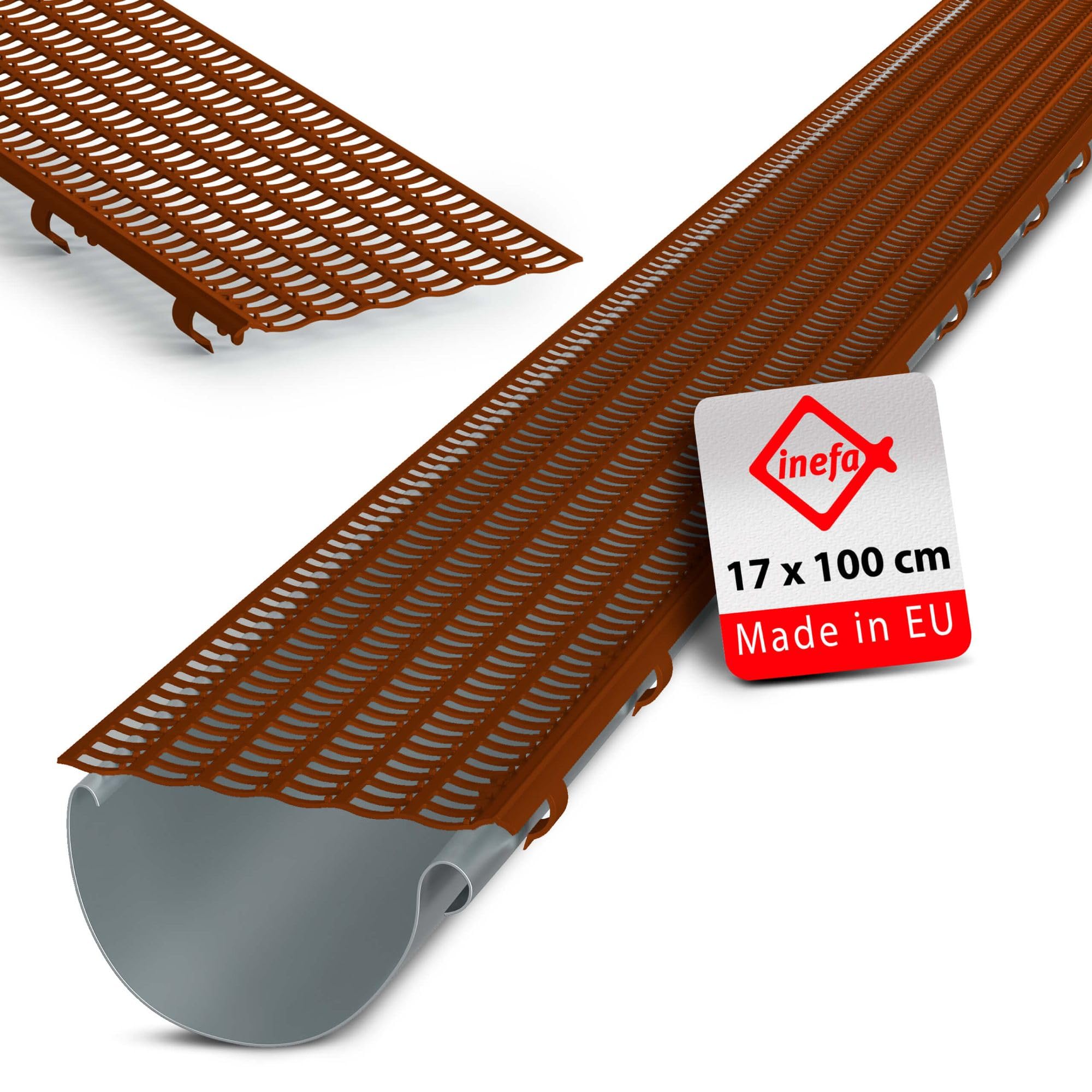 INEFA 100cm Drain Cover Leaf Guard 100-160mm Brown guttering mesh