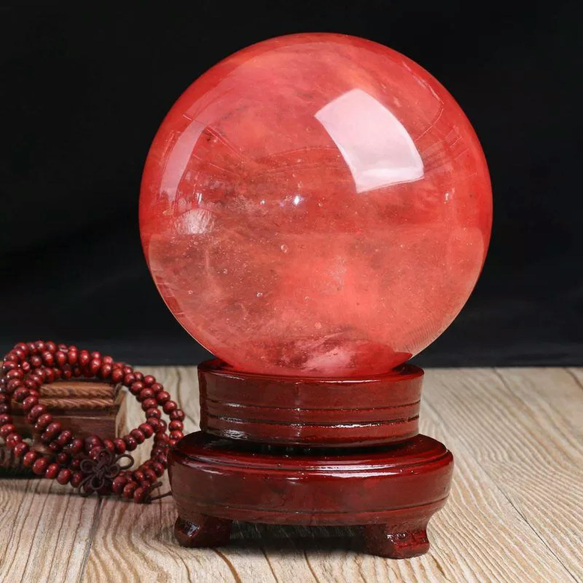 Sfera di Quarzo Rosso Grezzo Naturale da 80 mm, Sfera di Cristallo con Supporto