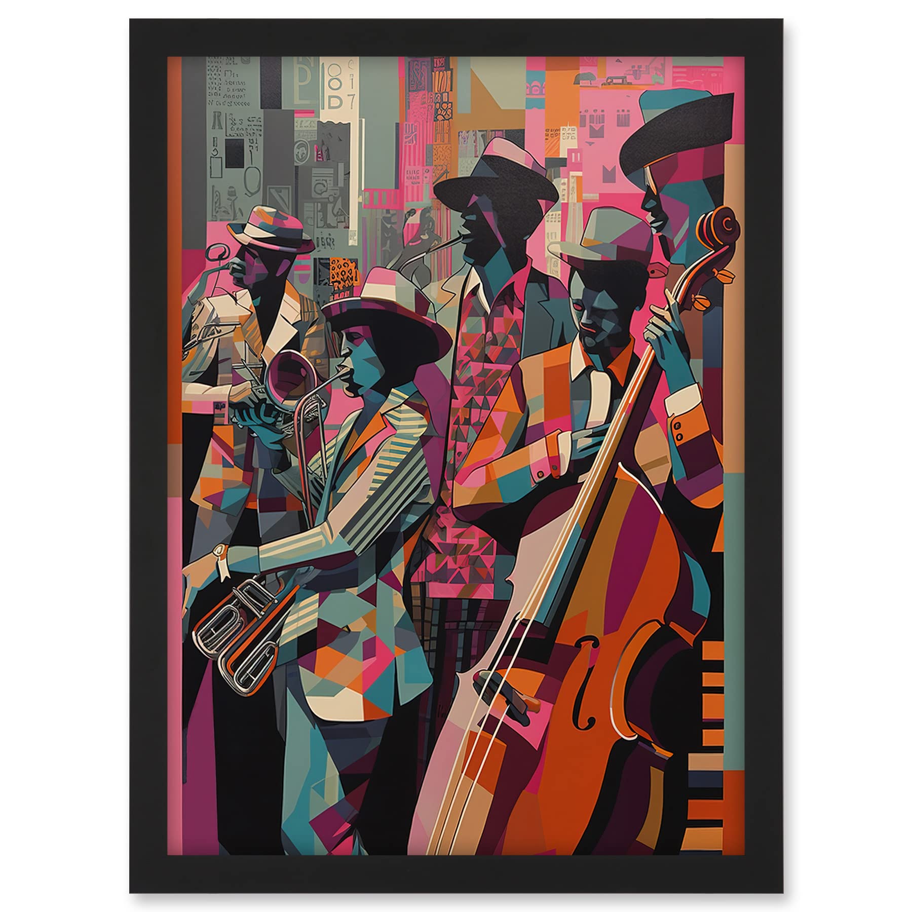 Artery8 New Orleans Jazz Festival Musicians Warming Up in the City Street Abstract Modern Painting Artwork Framed A3 Wall Art Print