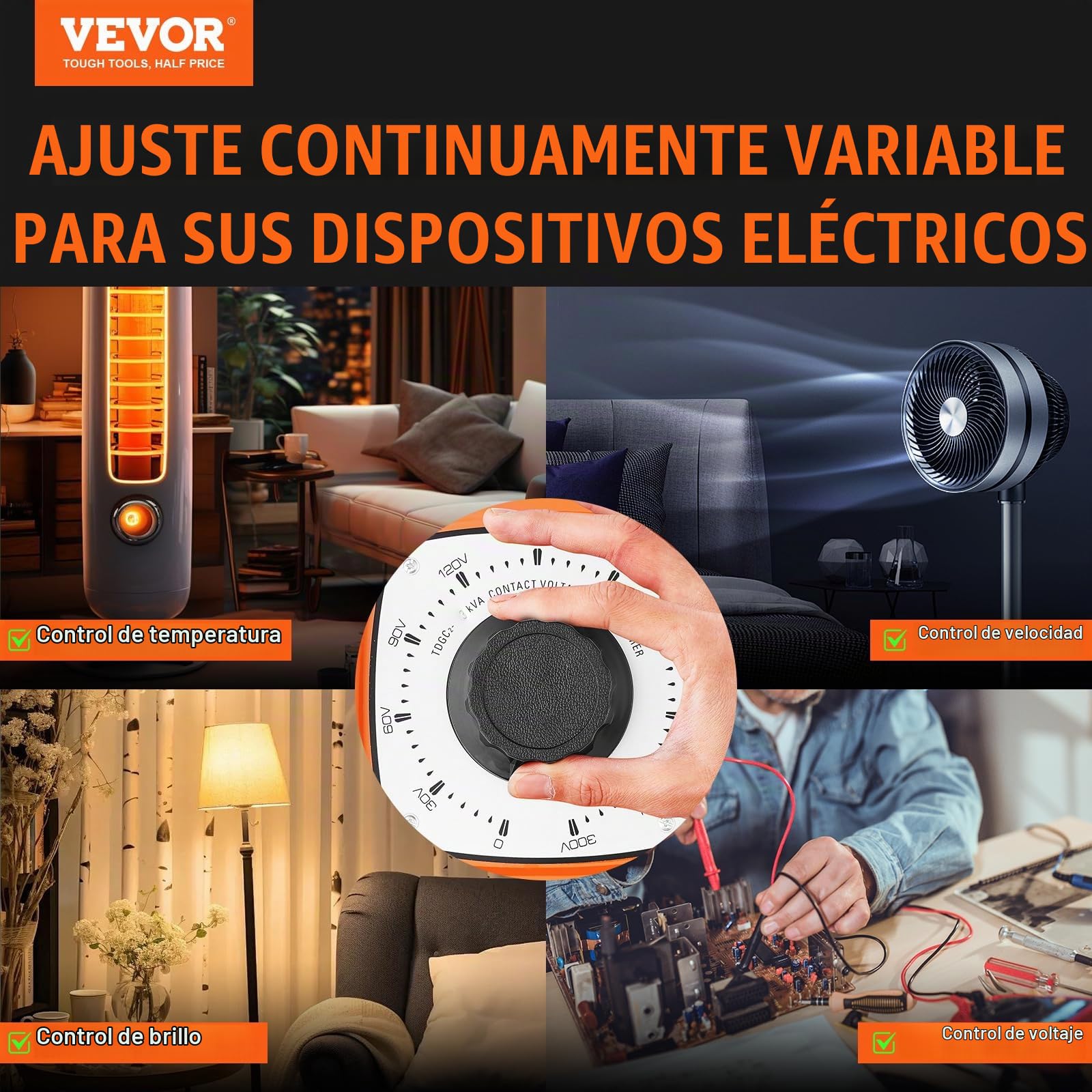 VEVOR Transformador de voltaje variable automático 3000VA, 10A, entrada 230V, salida 0-300V, regulador de voltaje CA LCD 4 fusibles, interruptor de control térmico para oficina industrial en el hogar