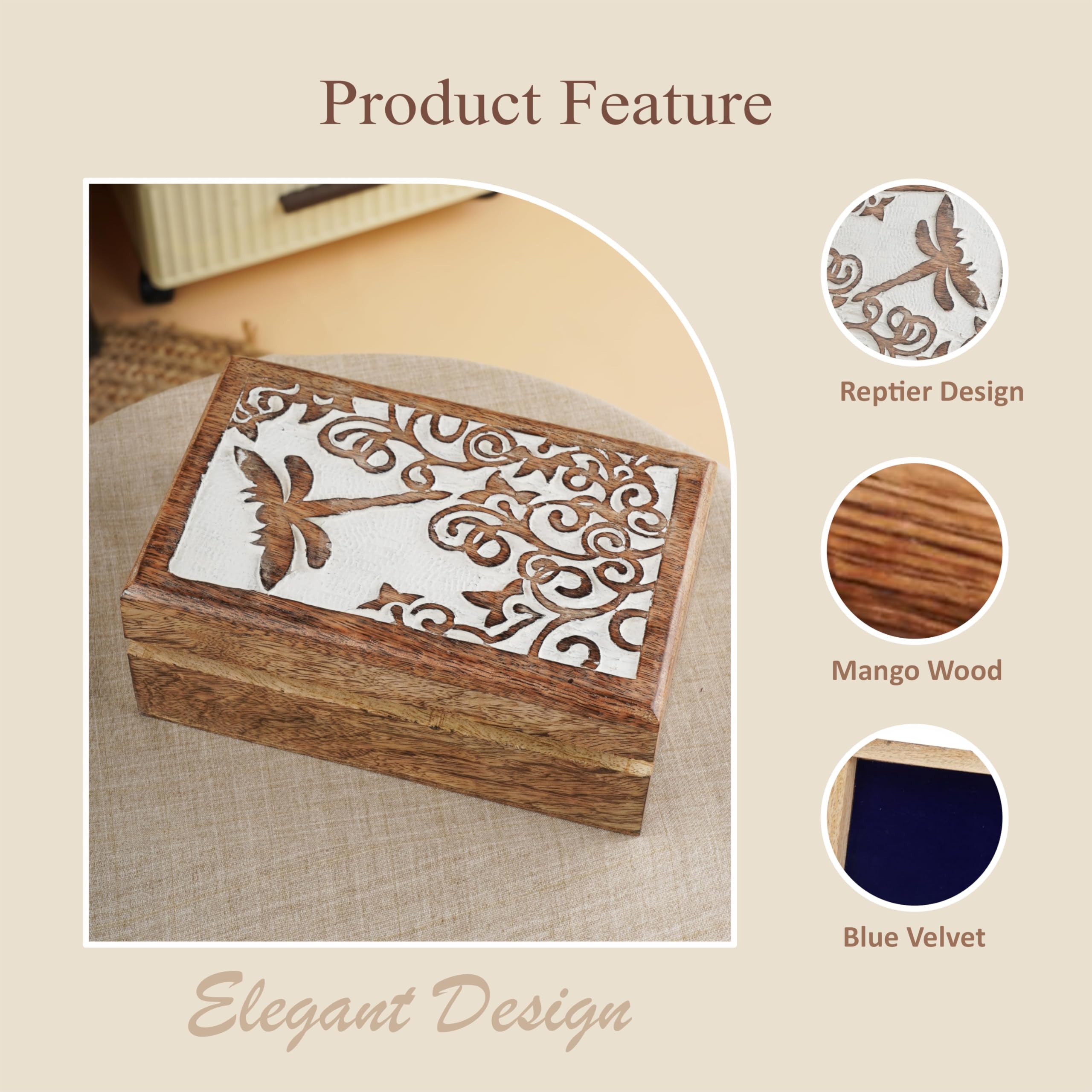 Scatola Portagioie In Legno Di Mango Fatta A Mano Con Albero Della Vita - Elegante E Unica, Regalo Perfetto Per Donne E Uomini (20 X 12 X 7 Cm) - 2