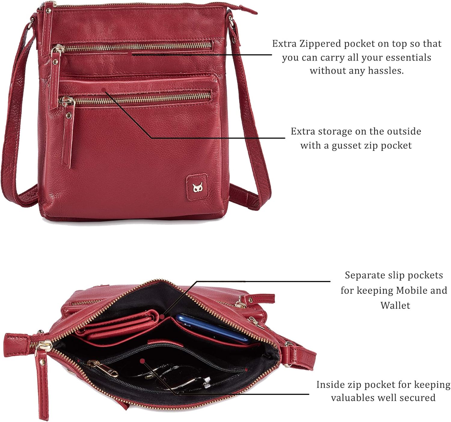 Small Genuine Leather Crossbody Bags for Women Vintage Travel Sling Purses & Handbags Shoulder Crossover - Image 2