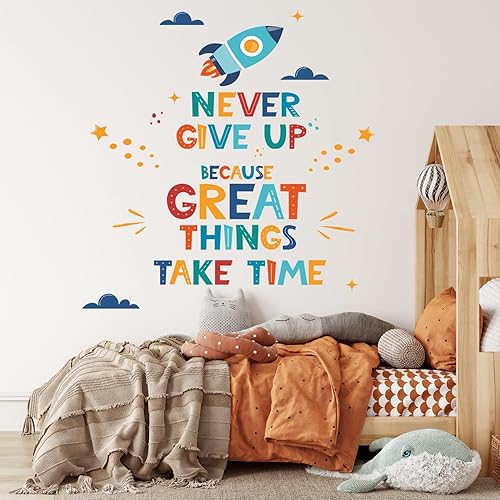 Calcomanías de pared inspiradoras, calcomanías de pared extraíbles con texto motivacional con letras positivas, calcomanía de frase "Never Give Up",