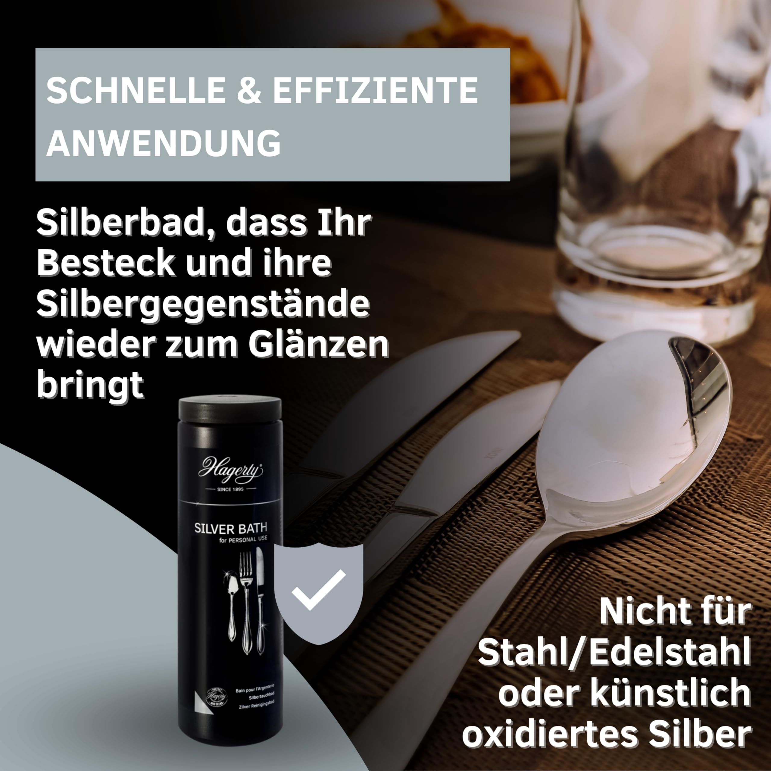 Hagerty Zestaw 2 srebrnych kąpieli do czyszczenia srebra z ochroną antyoksydacyjną 580 ml każdy | Skuteczny środek do czyszczenia naczyń ze srebra i metalu w kolorze srebrnym | Kąpiel czyszcząca