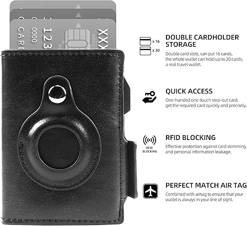 Miniatura 2 de Airtag Wallet Men Double Layers,RFID Smart Slim Leather Air Tag Wallet, High Capacity Pop Up Apple Airtag Wallet with Airtag Holder(Classic Black)