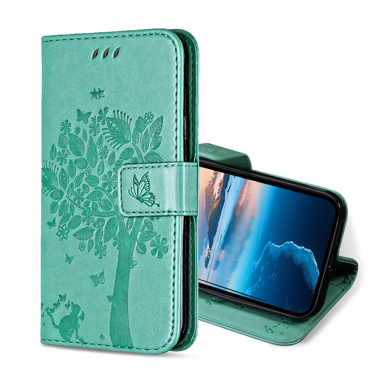 XINNI Cover A Libro Con Portafoglio Per Xiaomi Redmi 9A/9AT - Pelle PU E TPU, Antiurto, Slot Carte, Supporto, Verde