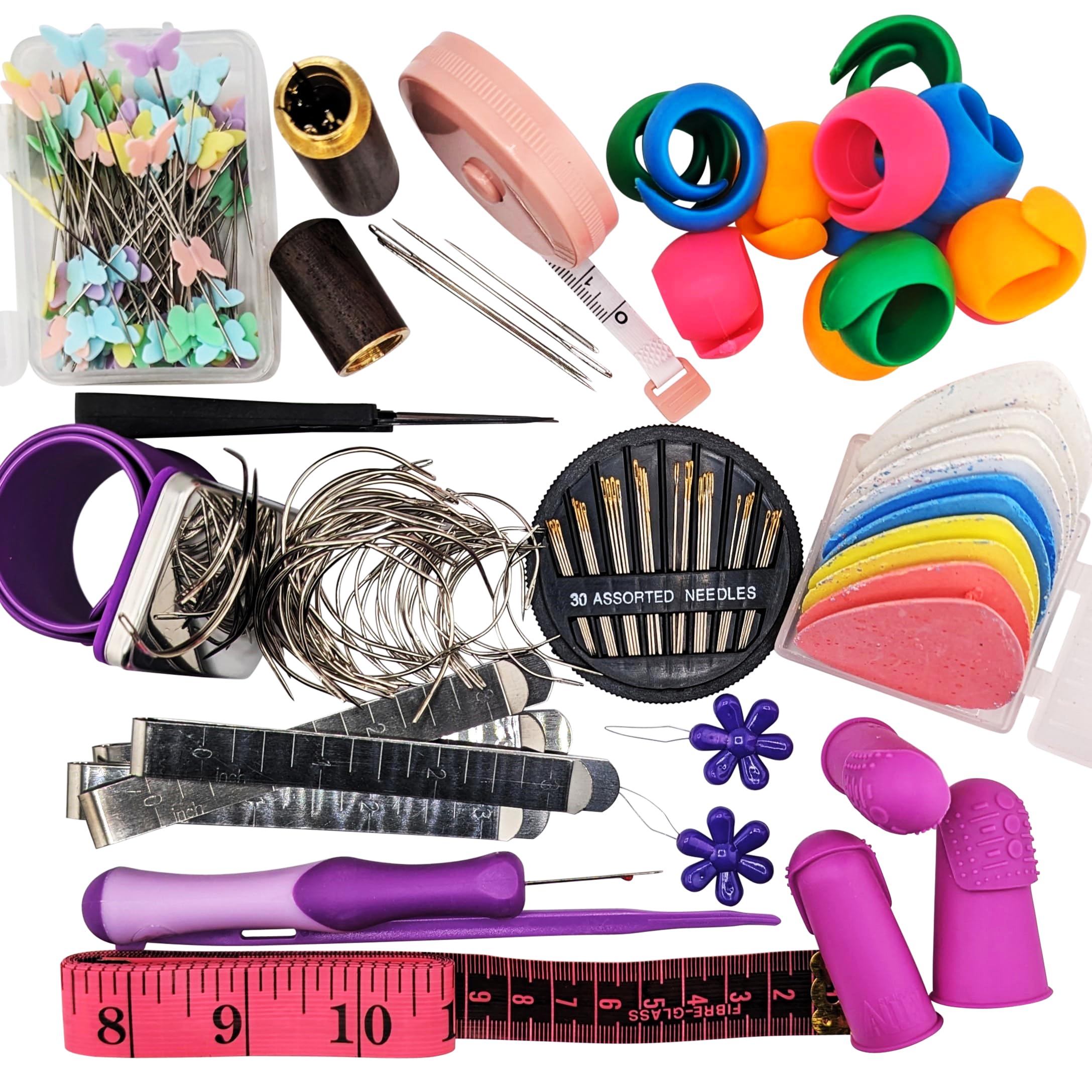 Hand Sewing Complete Kit | Featuring THIK-Grip Thimble [3 Sizes] | Including Needles (105) - Fabric Clips (10) - Pins (100) & Many More Supplies