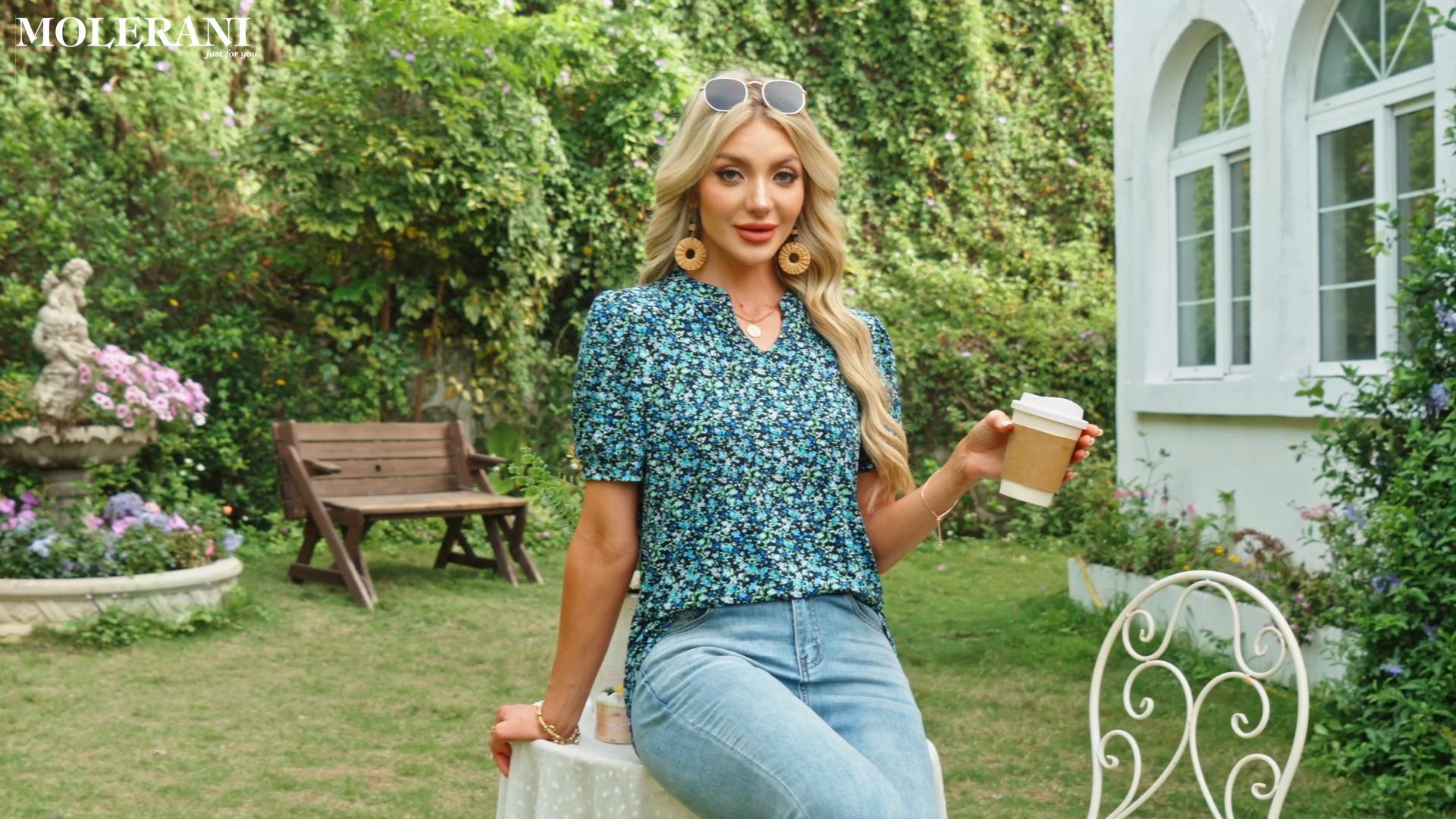 Top Plissé Col Rond été T-shirt Femme Molerani Manches Courtes - Col Rond, Design Plissé, Confortable Haut été Ample