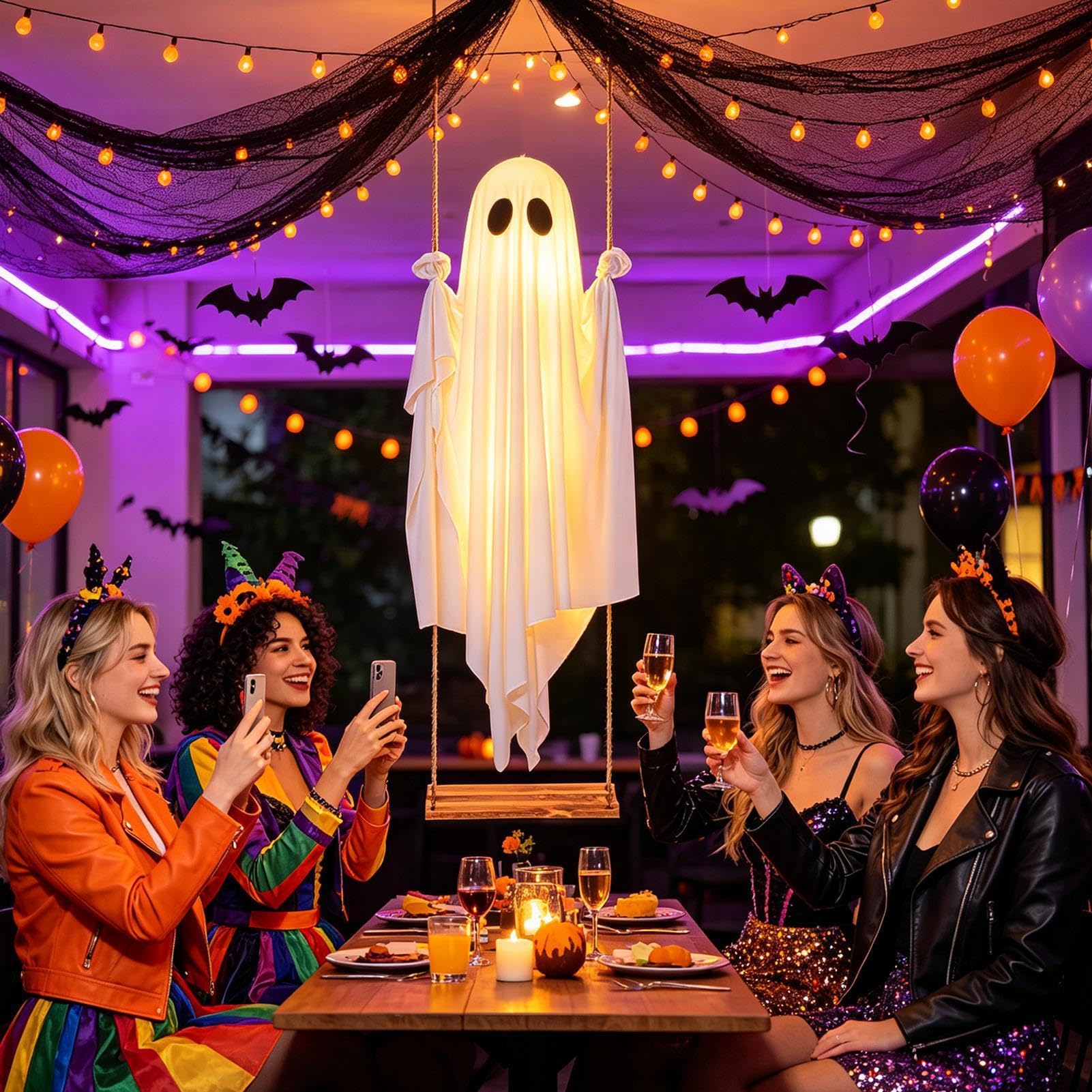 Ghost Outdoor Decor z zdalnie oświetloną huśtawką straszny wodoodporny ornament