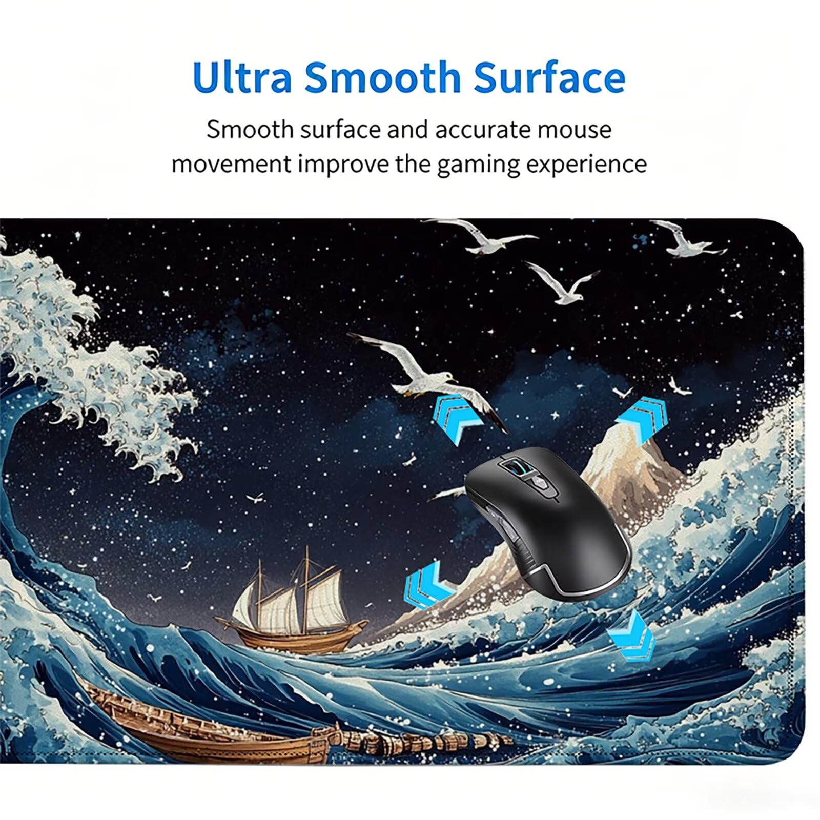 Tappetino Mouse Gaming, 1200x600mm Tappetino Mouse XXL nero 0c0-314 | Mouse Pad Grande, Ottimizzato per i Sensori da Gioco, Migliora Precisione e Velocità, per Mac e PC, onde