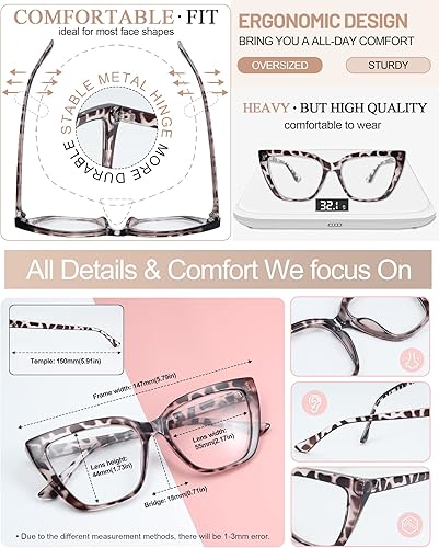 Miniatura 9 de MARE AZZURO Gafas de lectura de gran tamaño para mujer, lectores grandes de ojo de gato 1.0 1.25 1.5 1.75 2.0 2.25 2.5 2.75 3.0 3.5 4.0 5.0 6.0