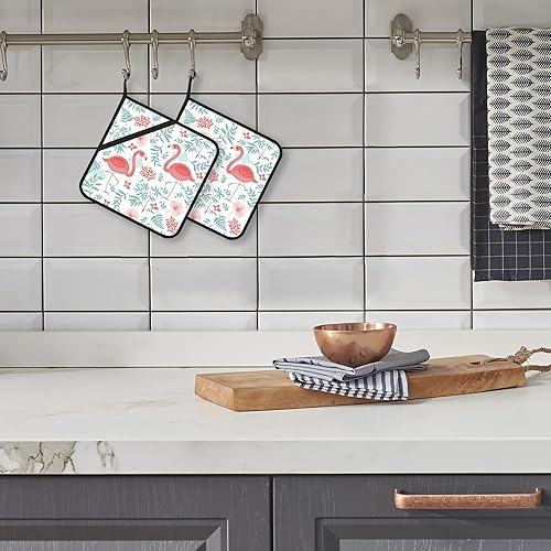 Miniatura 5 de Juego de 2 soportes para ollas, color rosa flamenco, resistentes al calor, para barbacoa, cocinar, hornear, comida caliente para mujeres y hombres,