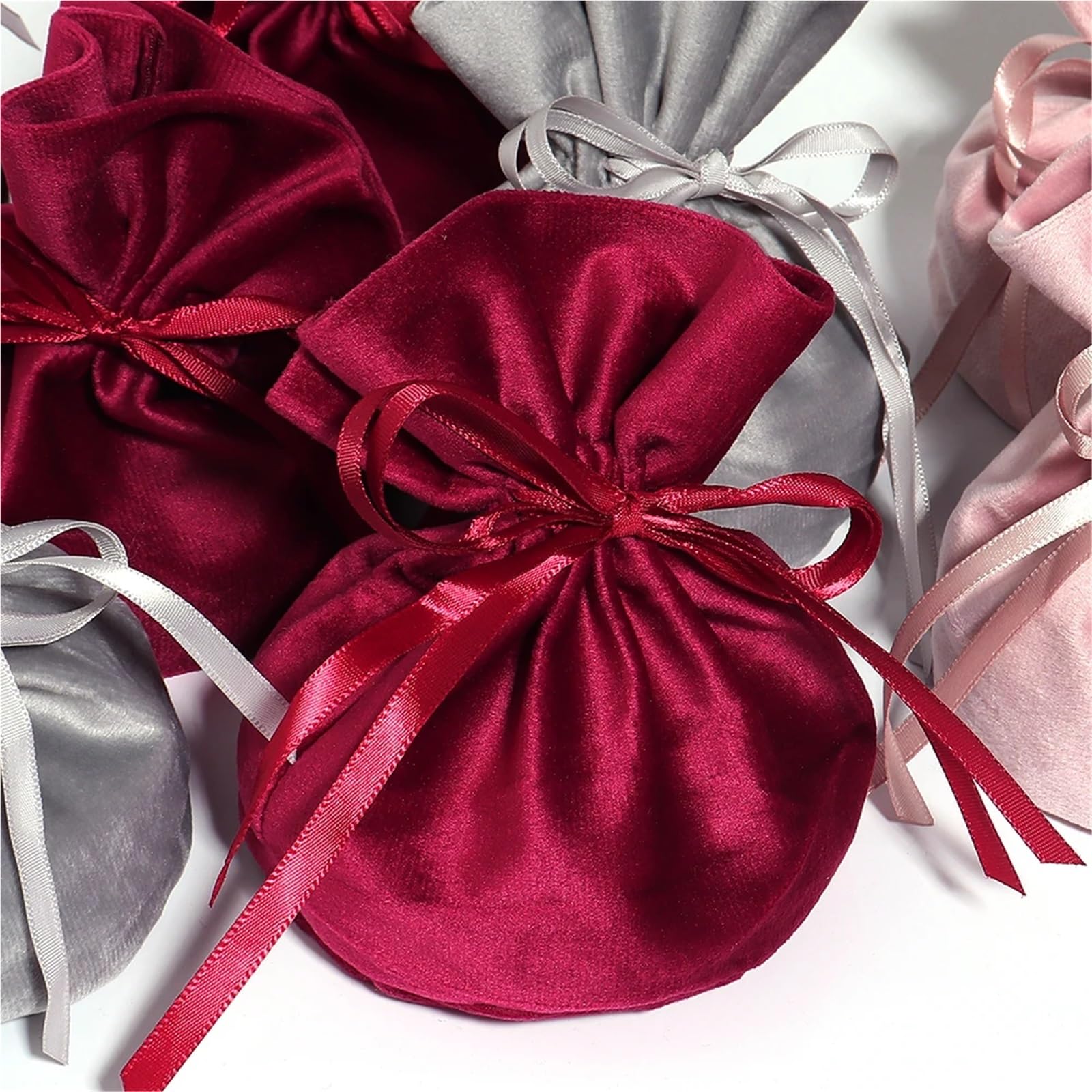 Schmuckbeutel 20 Stück rosa Samtbeutel mit Kordelzug, rote Aufbewahrungsbeutel for Hochzeit, Party, Geschenkverpackung, Schmuck, kleine Geschenke