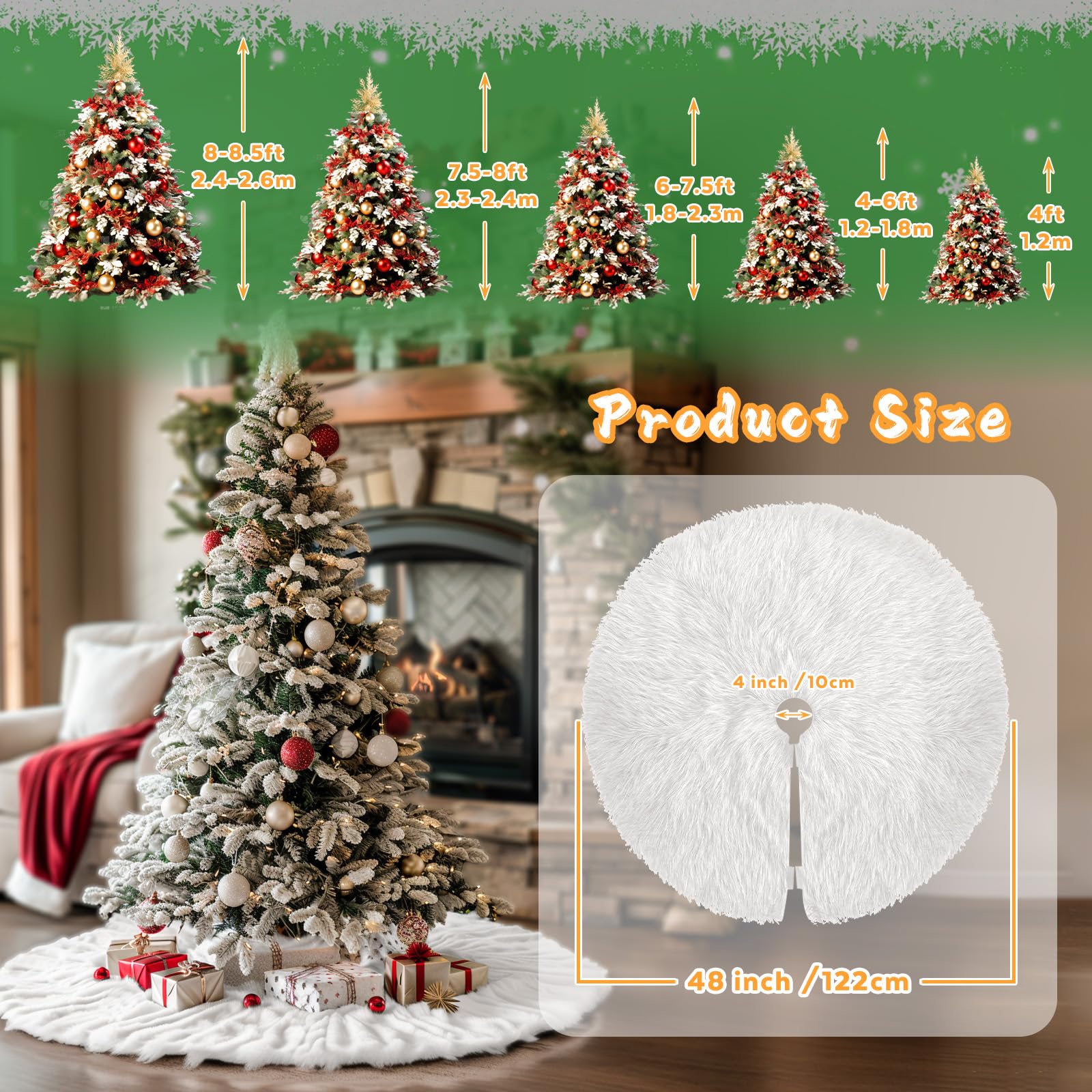 Copertura per albero di Natale bianca da 122 cm, copertura per albero di Natale, tappeto rotondo per feste di Natale allegre, gonna rotonda per decorazioni
