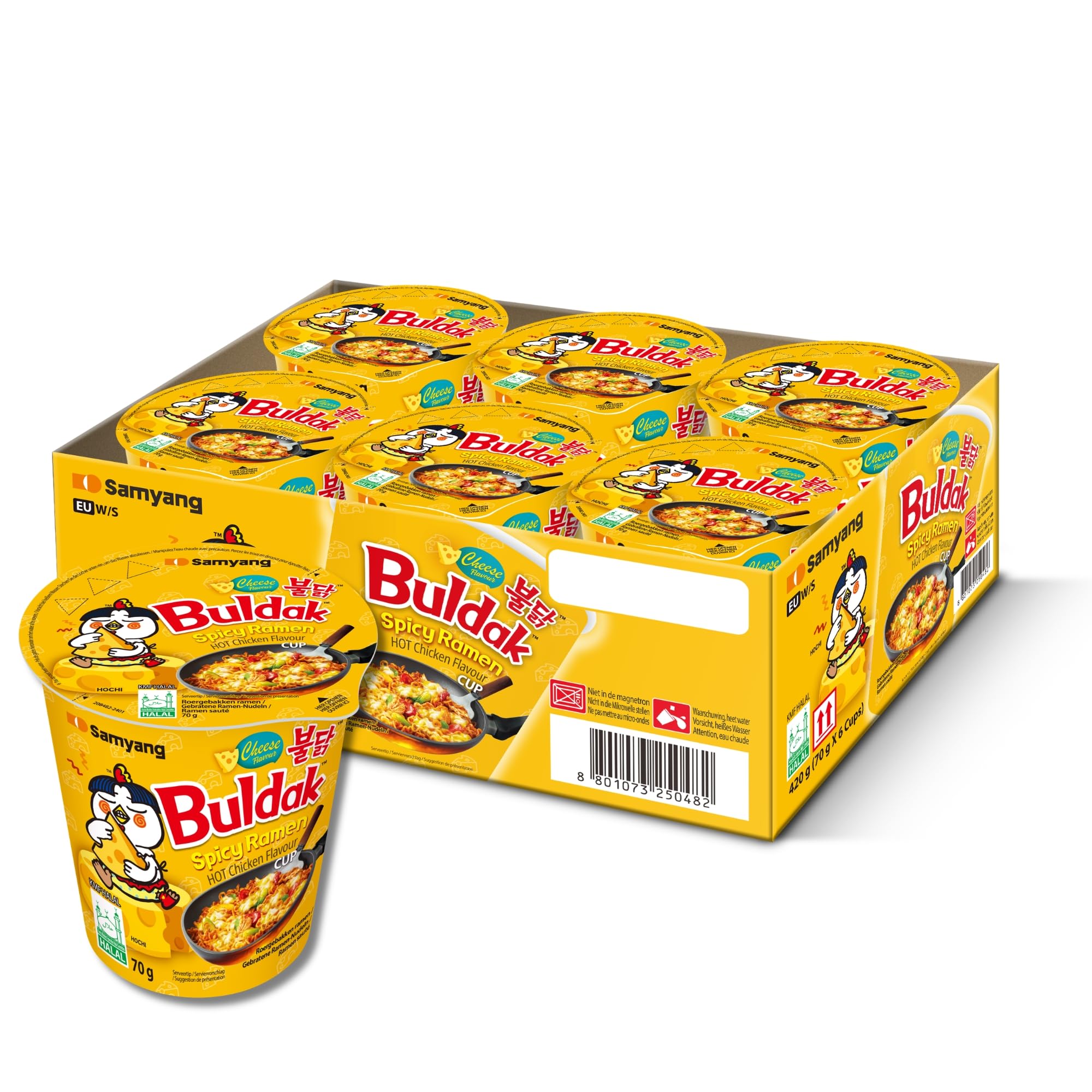 Samyang Buldak Korean Hot Cheese Chicken Flavour Instant Cup Noodles, 6x70g