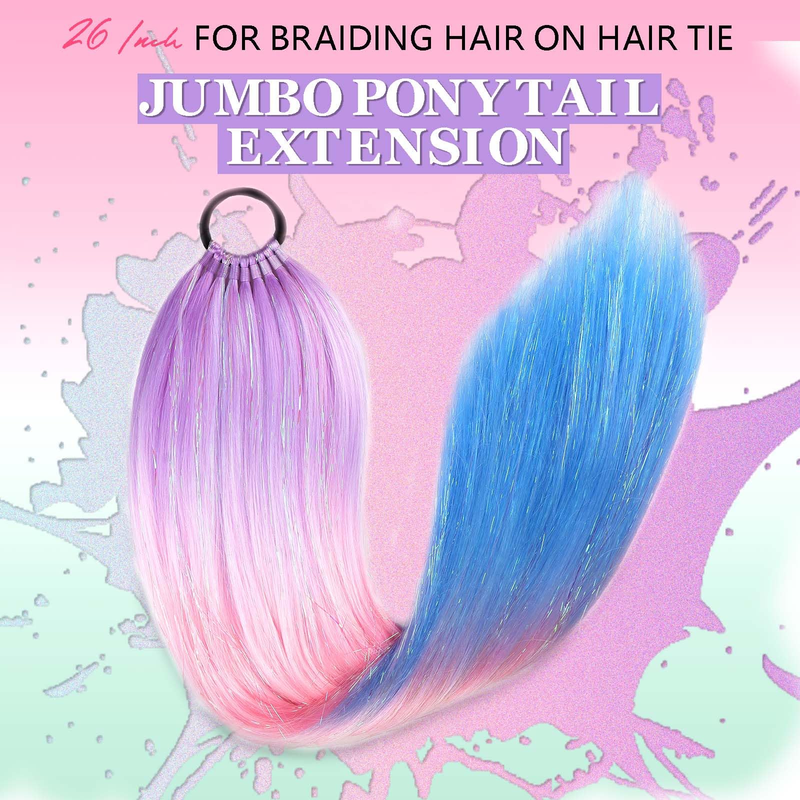 JIAMEISI Coloured Ponytail Extensions with Hair Tinsel Ombre Extensions for Braiding 26 Inch 100g Colourful Synthetic Pony Tail Extension for Girls Women #X36 - Image 4