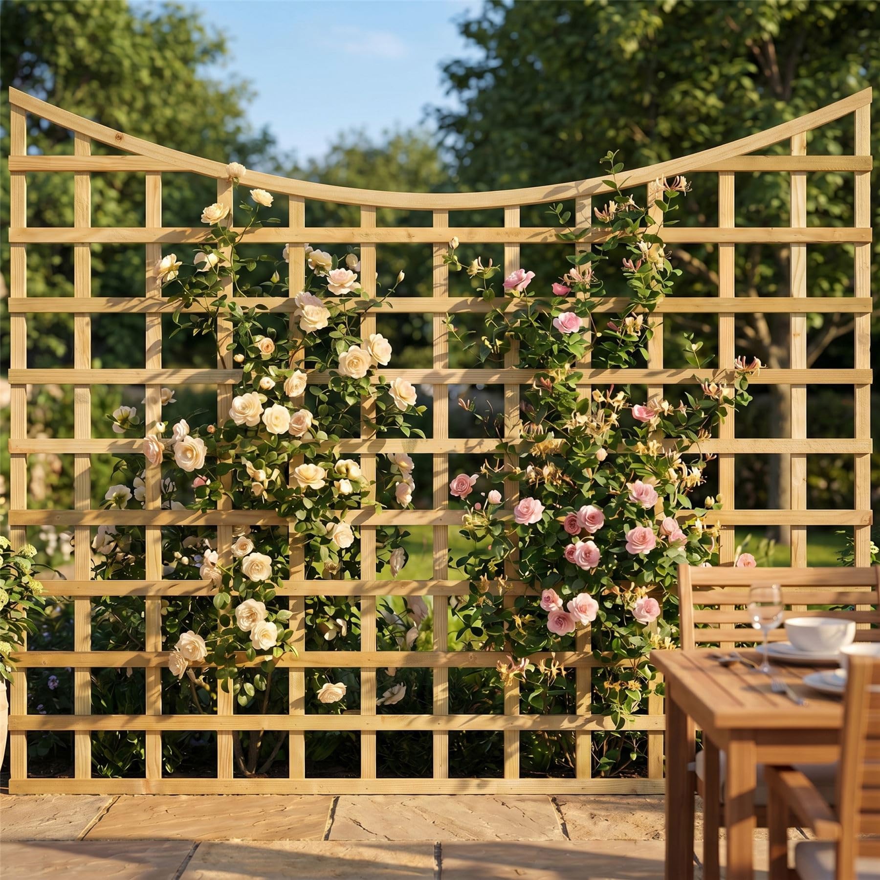 Standard Fence Panel 6ft x 5ft Concave Square Trellis Wooden Screen 3pk — image 1
