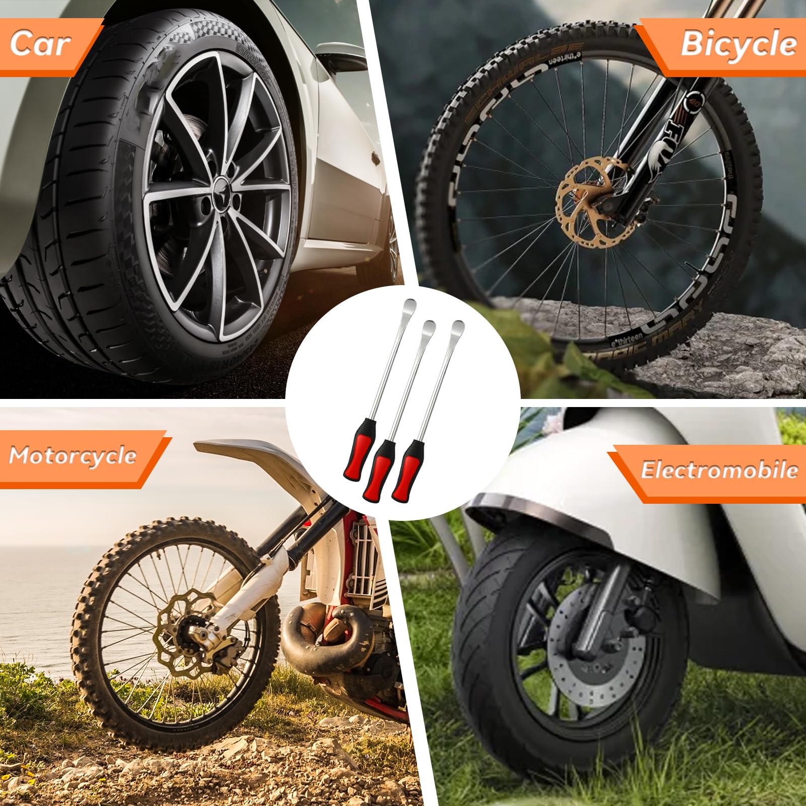 27 PCS Combinazione Sollevamento Pneumatico Leva Utensile Cucchiaio, Ferro di Montaggio Pneumatico, con 3 Protezioni Cerchione, per Motocicletta, Bicicletta, Carrello Pneumatici