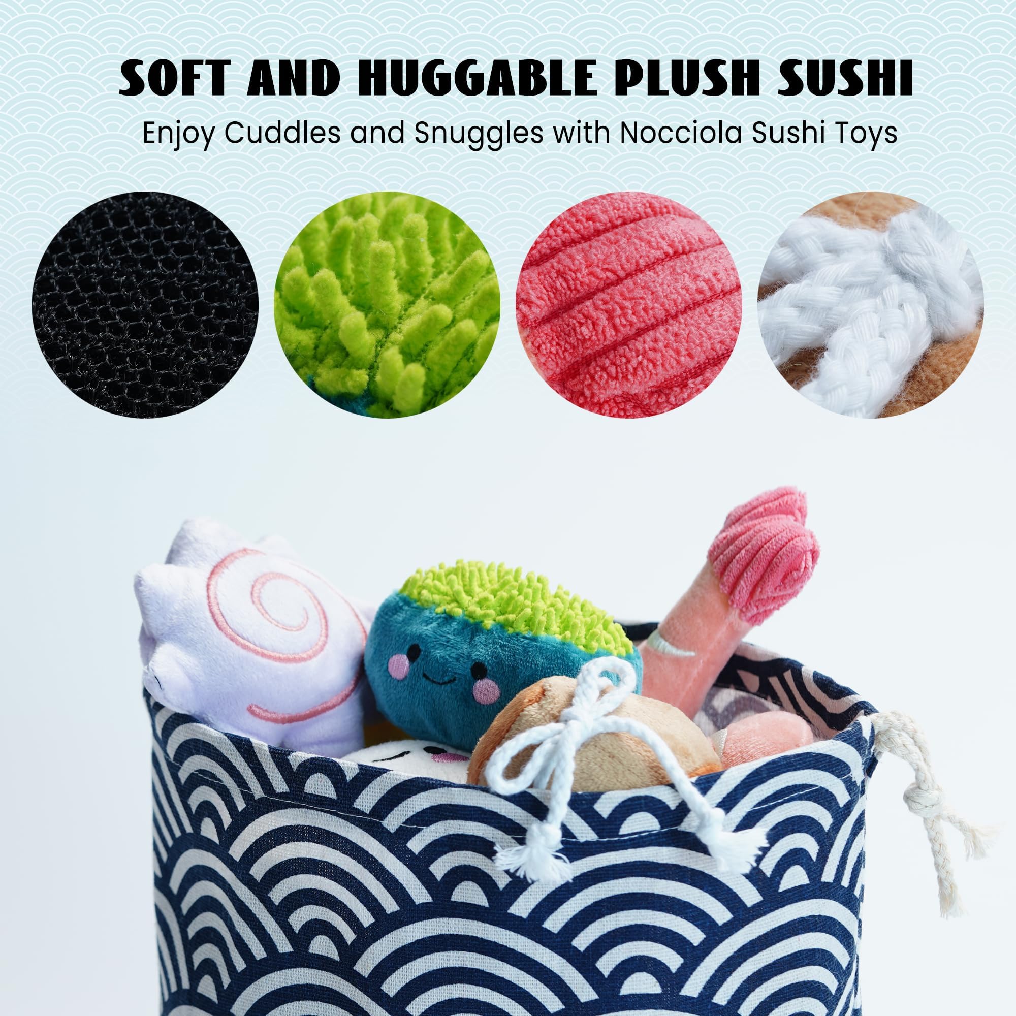 Nocciola 10pcs Jouet Chiot, Jouet pour Petit Chien en Peluche | Jouets pour Chiens avec Couineurs et Sac,Jouet Occupation Chien pour Exercice Intellectuel / Physique / Affectif, Sushi