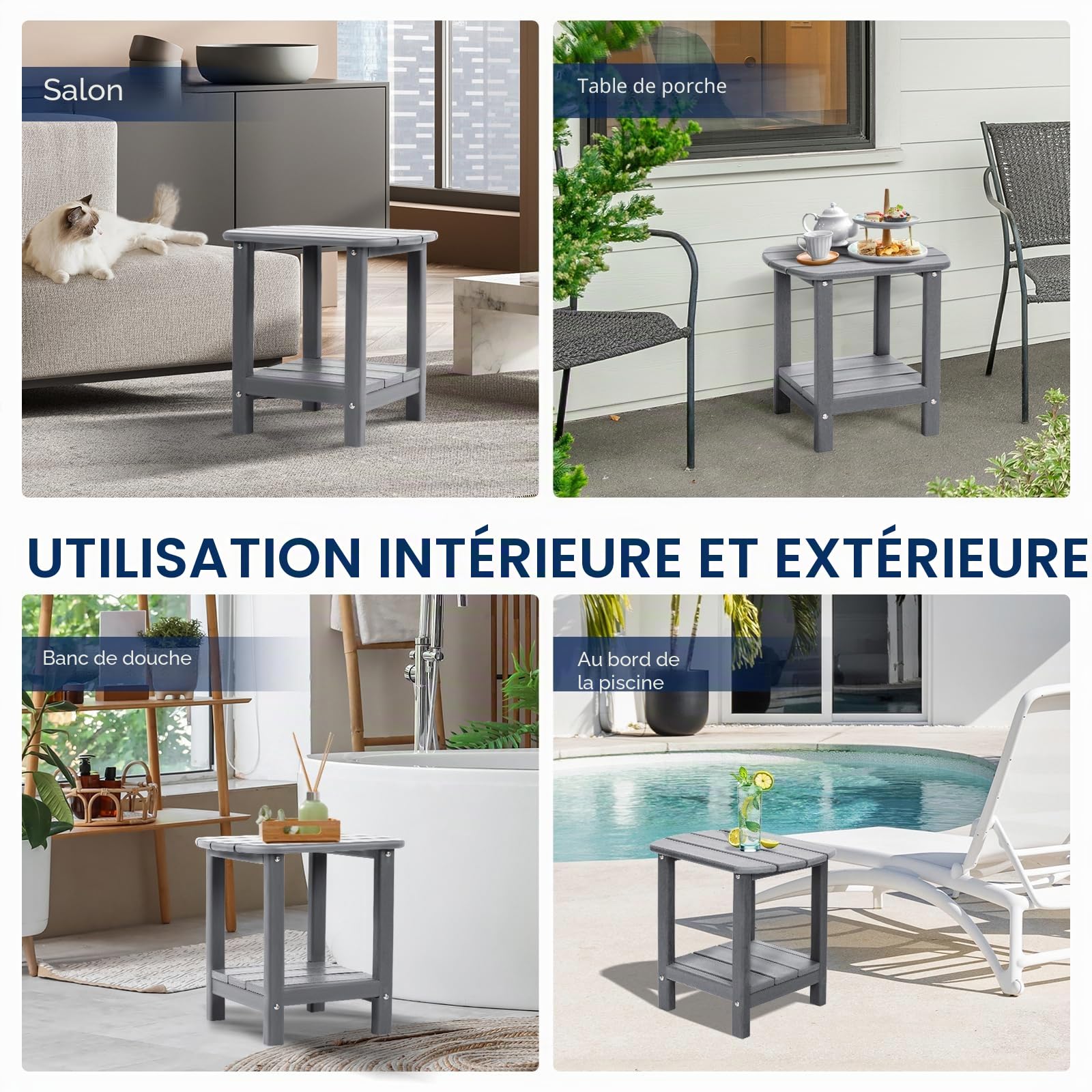 NALONE Table De Jardin, 40x40x30cm Table Exterieur, Petite Table Basse, Table Balcon Dessus À Lattes pour Balcon, Jardin, Terrasse
