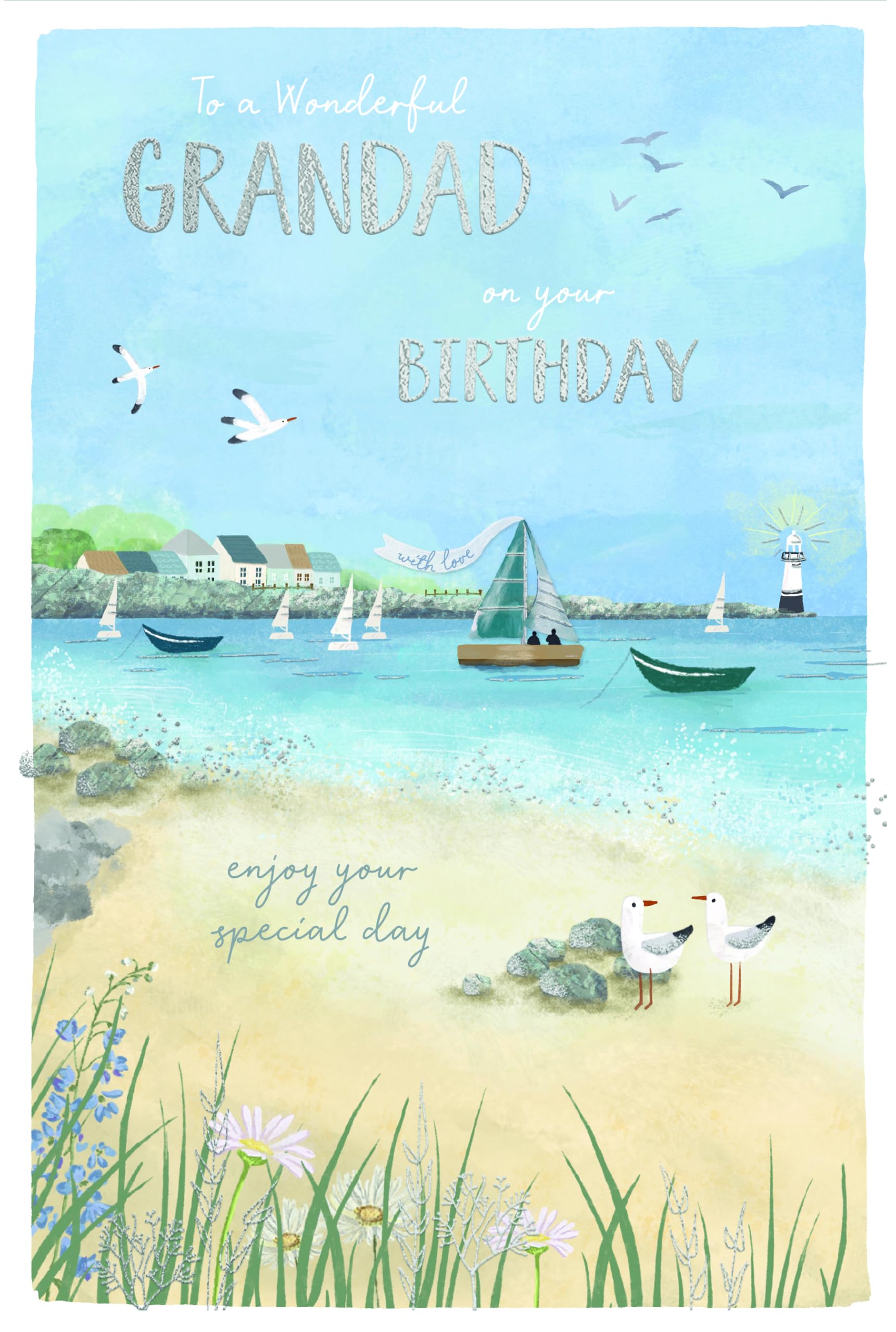 To A Wonderful Grandad Boats At The Seaside Stunning Birthday Card By Wishing Well Studios, 9 X 6 Inches
