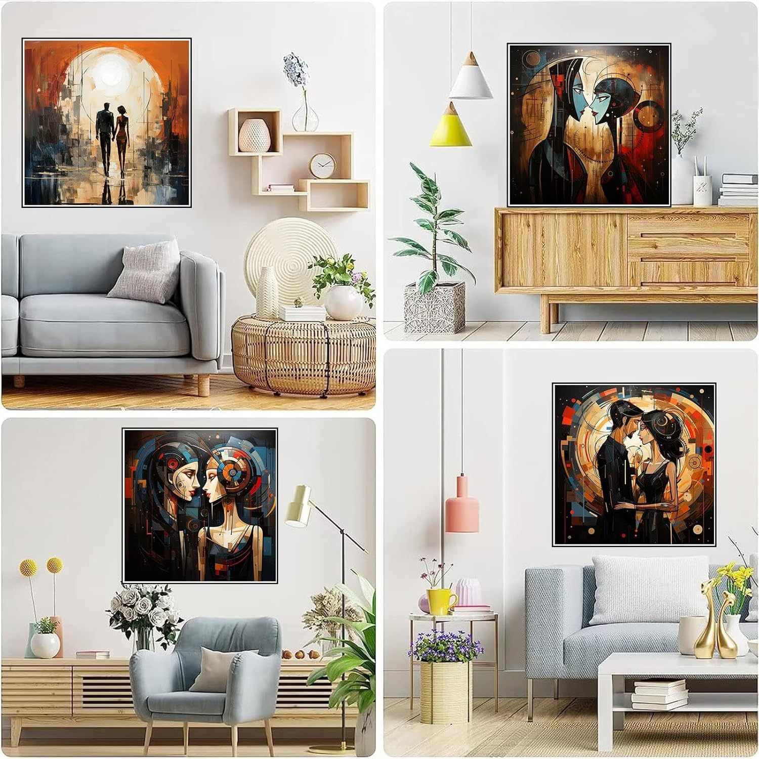 4枚ダイヤモンドアート キット 抽象的なカップル ダイヤモンドアート 手芸キット 大人向け 5D DIY 初心者 塗装全面貼り付けダ